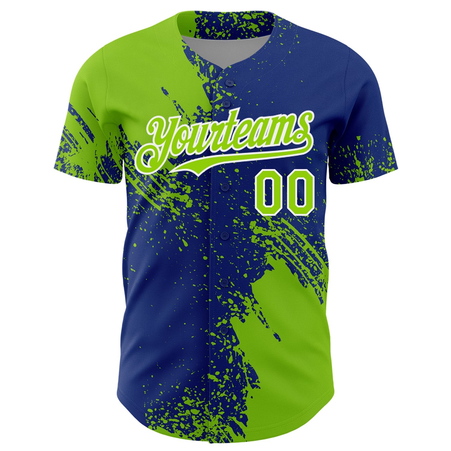 Custom Neon Green Royal-White 3D Pattern Design Abstract Brush Stroke Authentic Baseball Jersey view 2