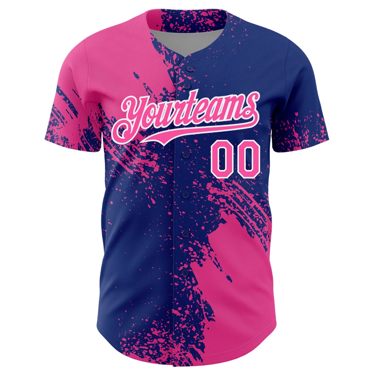 Custom Pink Royal-White 3D Pattern Design Abstract Brush Stroke Authentic Baseball Jersey view 2