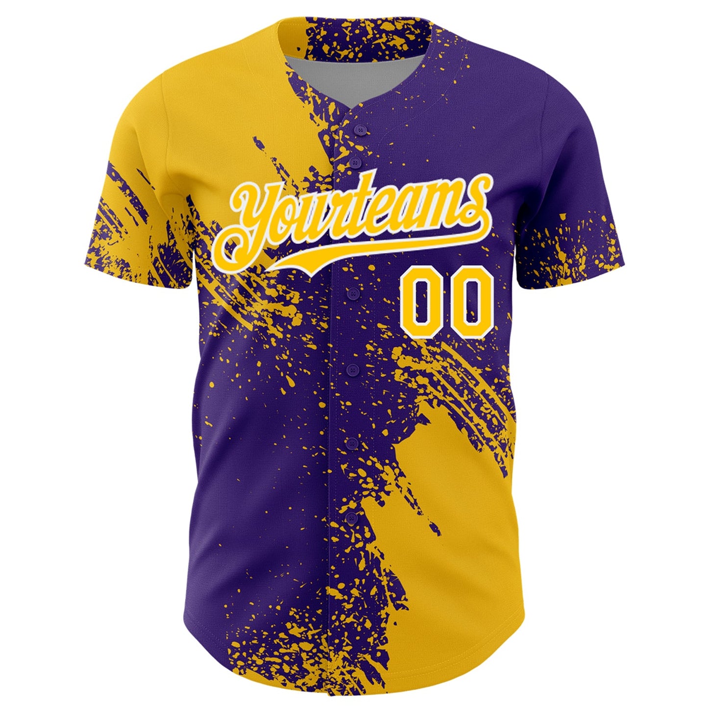 Custom Yellow Purple-White 3D Pattern Design Abstract Brush Stroke Authentic Baseball Jersey view 2