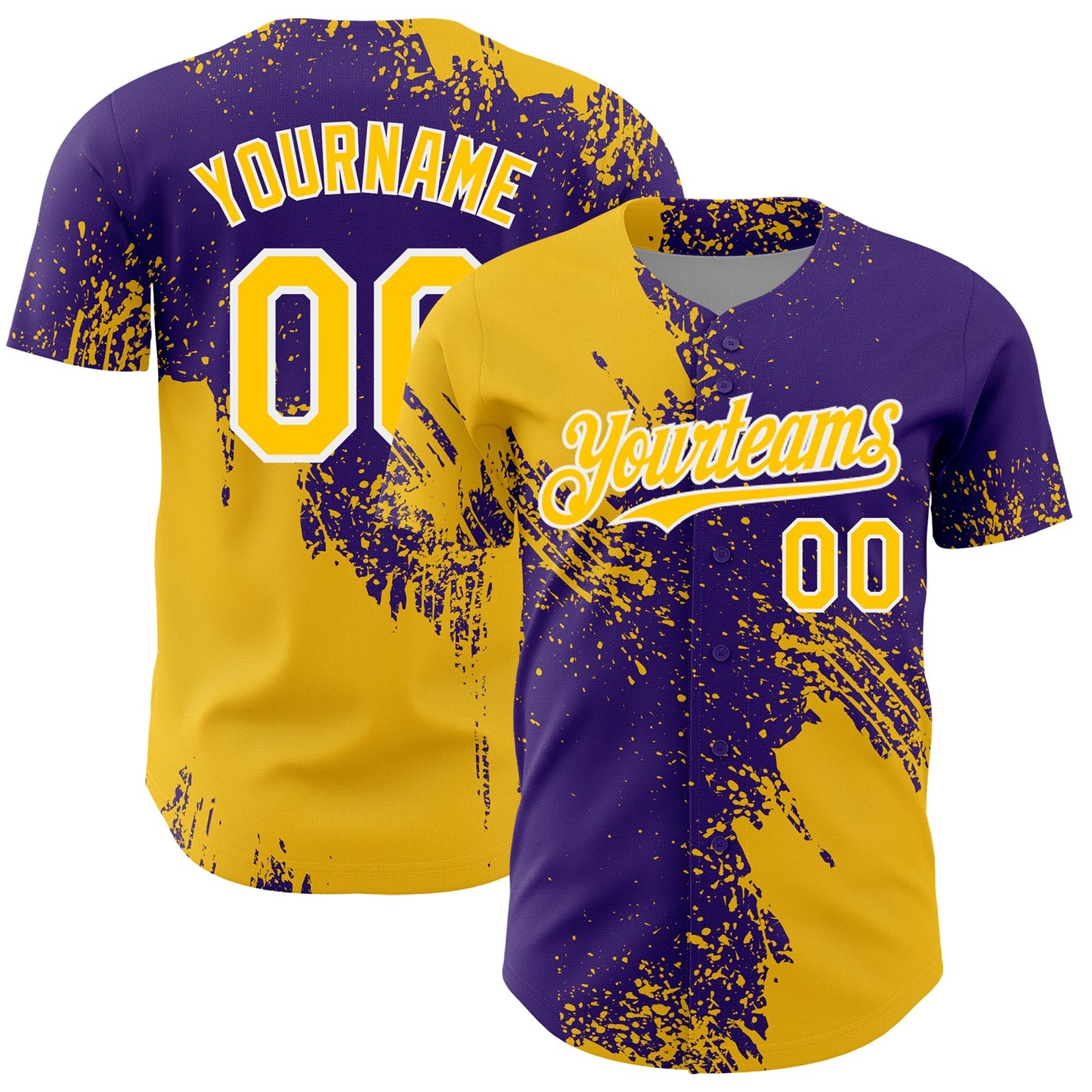 Custom Yellow Purple-White 3D Pattern Design Abstract Brush Stroke Authentic Baseball Jersey - Main View