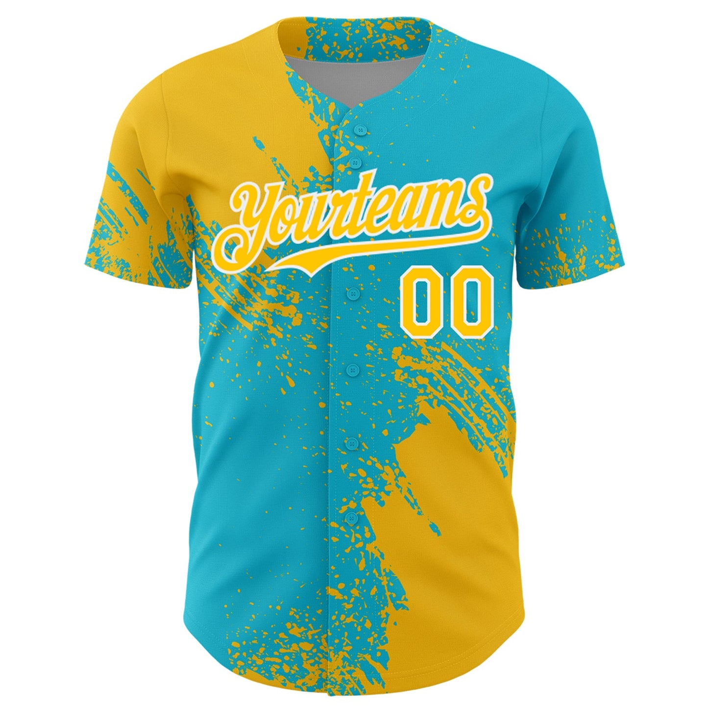 Custom Yellow Lakes Blue-White 3D Pattern Design Abstract Brush Stroke Authentic Baseball Jersey view 2