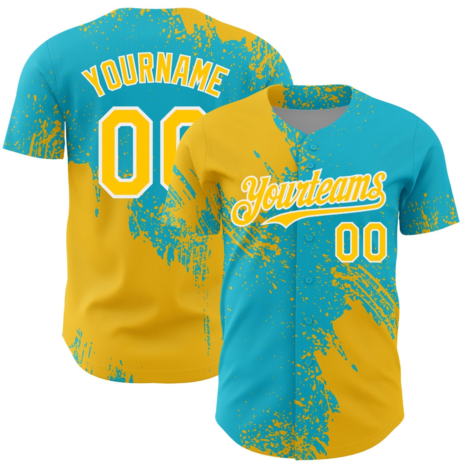 Custom Yellow Lakes Blue-White 3D Pattern Design Abstract Brush Stroke Authentic Baseball Jersey - Main View