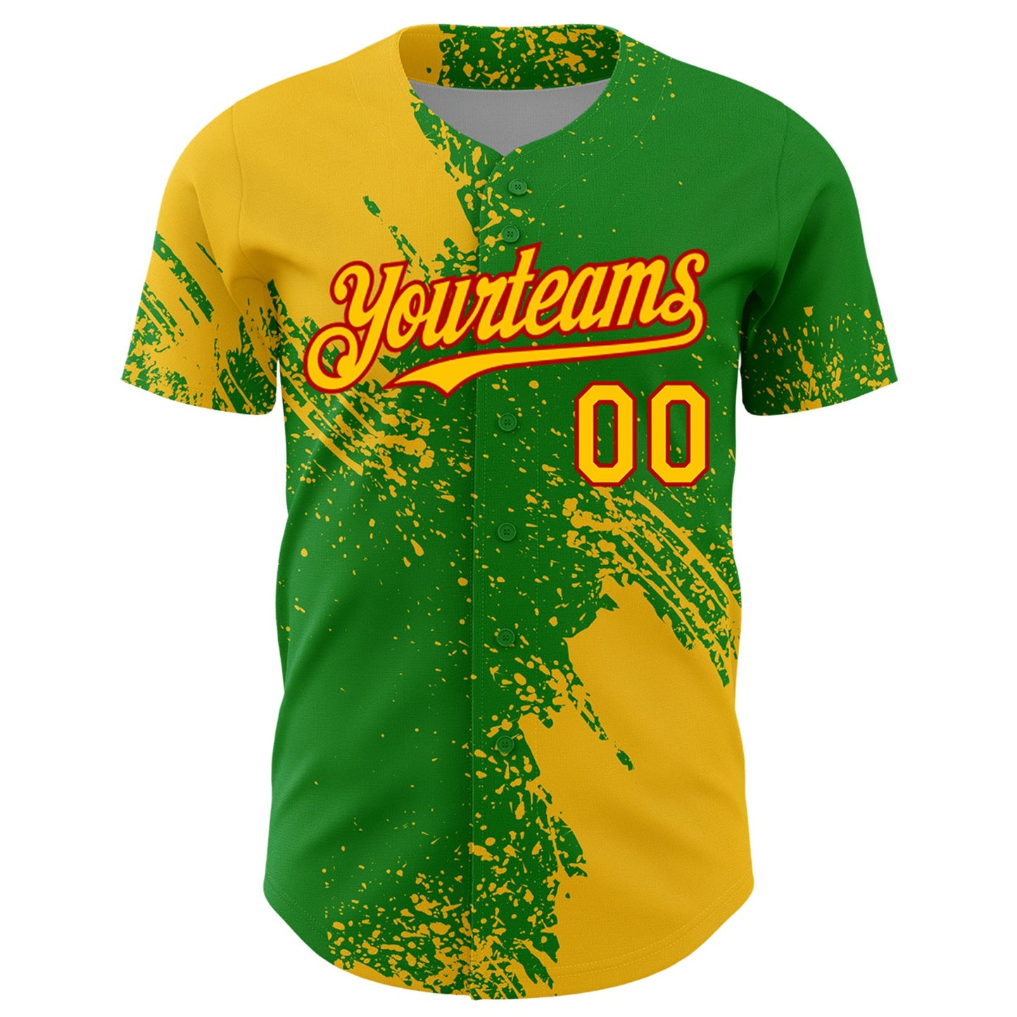 Custom Yellow Grass Green-Red 3D Pattern Design Abstract Brush Stroke Authentic Baseball Jersey view 2