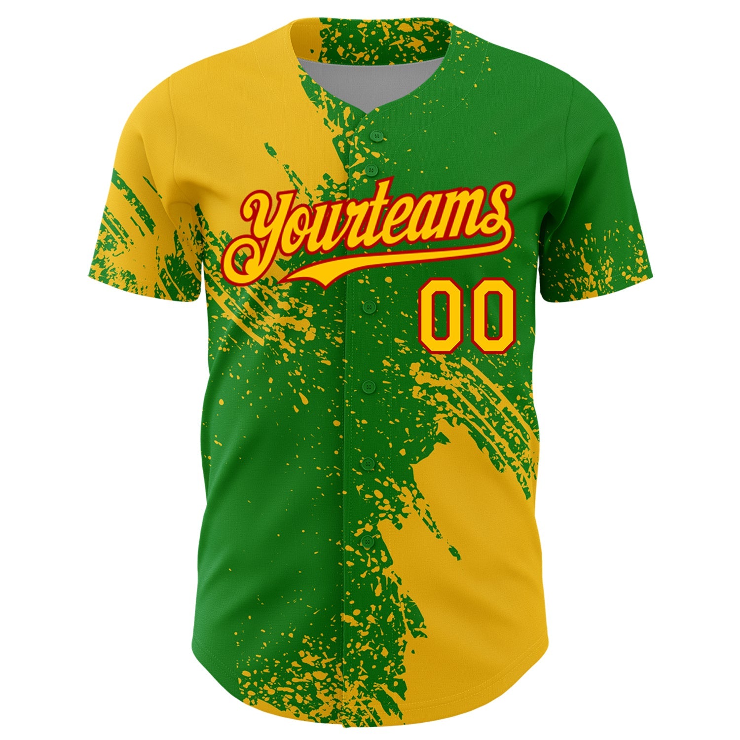 Custom Yellow Grass Green-Red 3D Pattern Design Abstract Brush Stroke Authentic Baseball Jersey view 2