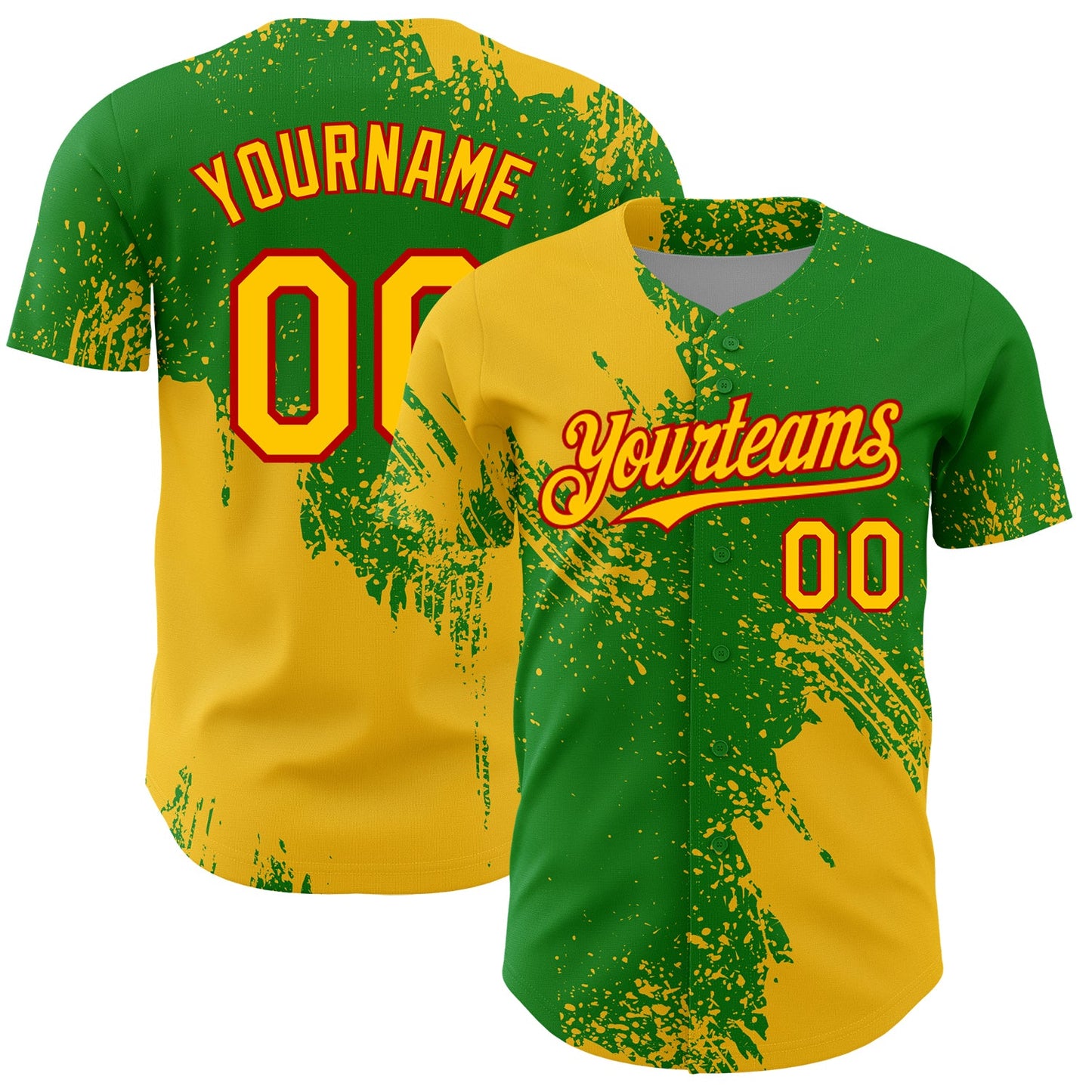 Custom Yellow Grass Green-Red 3D Pattern Design Abstract Brush Stroke Authentic Baseball Jersey - Main View