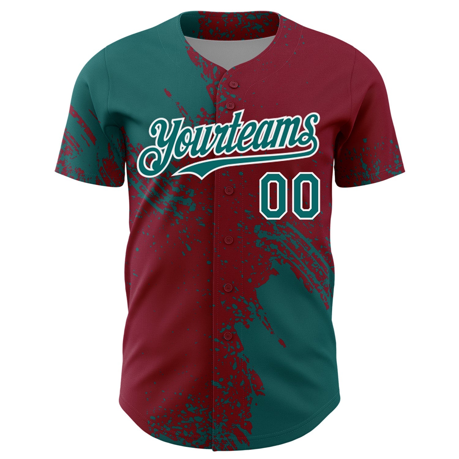 Custom Teal Crimson-White 3D Pattern Design Abstract Brush Stroke Authentic Baseball Jersey view 2