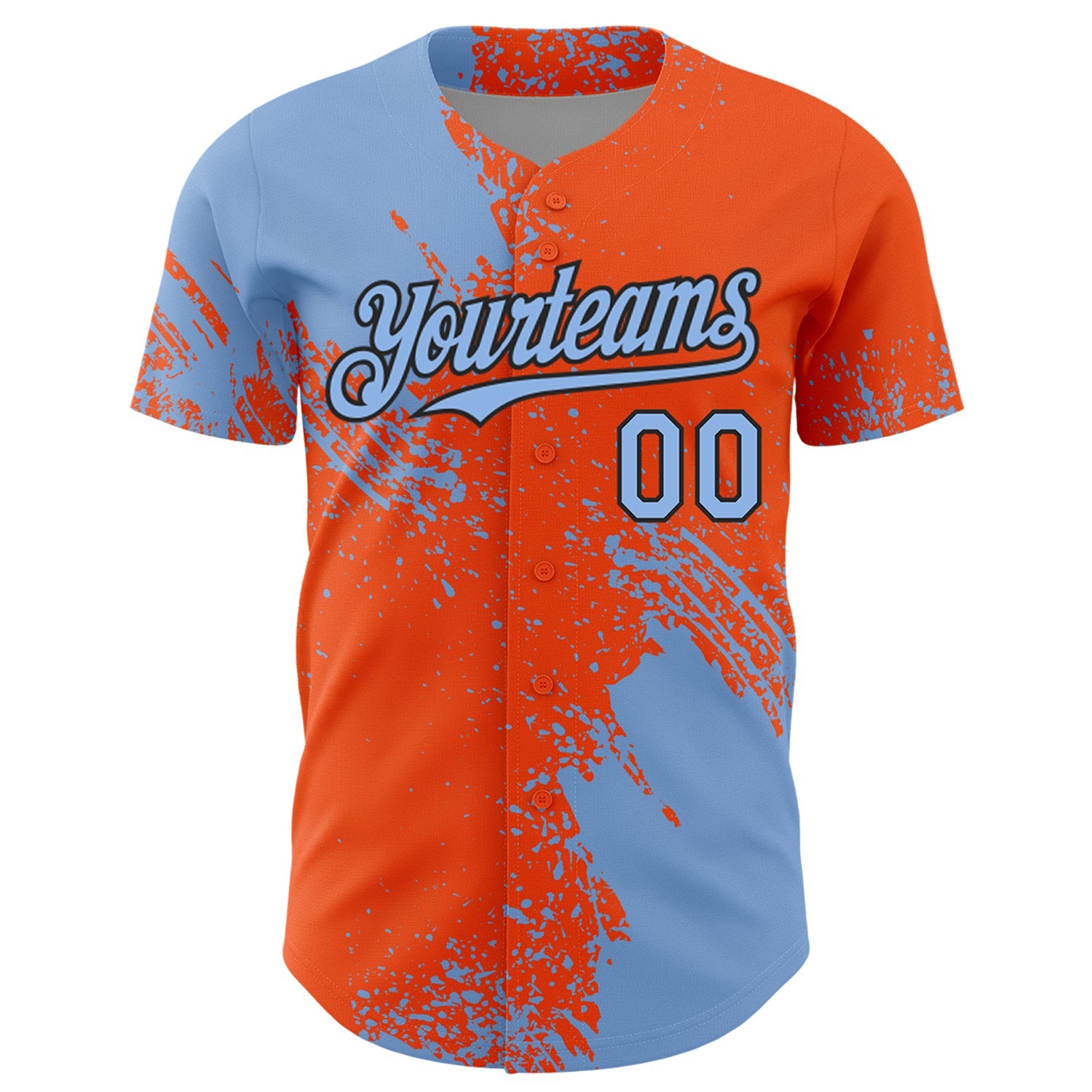 Custom Light Blue Orange-Black 3D Pattern Design Abstract Brush Stroke Authentic Baseball Jersey view 2
