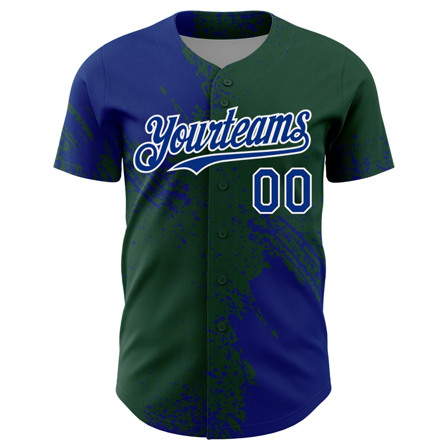 Custom Royal Green-White 3D Pattern Design Abstract Brush Stroke Authentic Baseball Jersey view 2