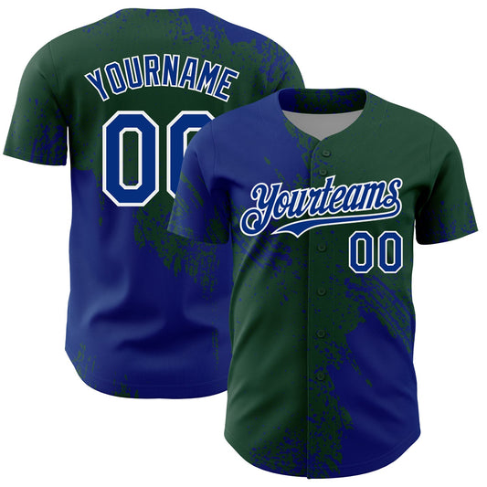 Custom Royal Green-White 3D Pattern Design Abstract Brush Stroke Authentic Baseball Jersey - Main View