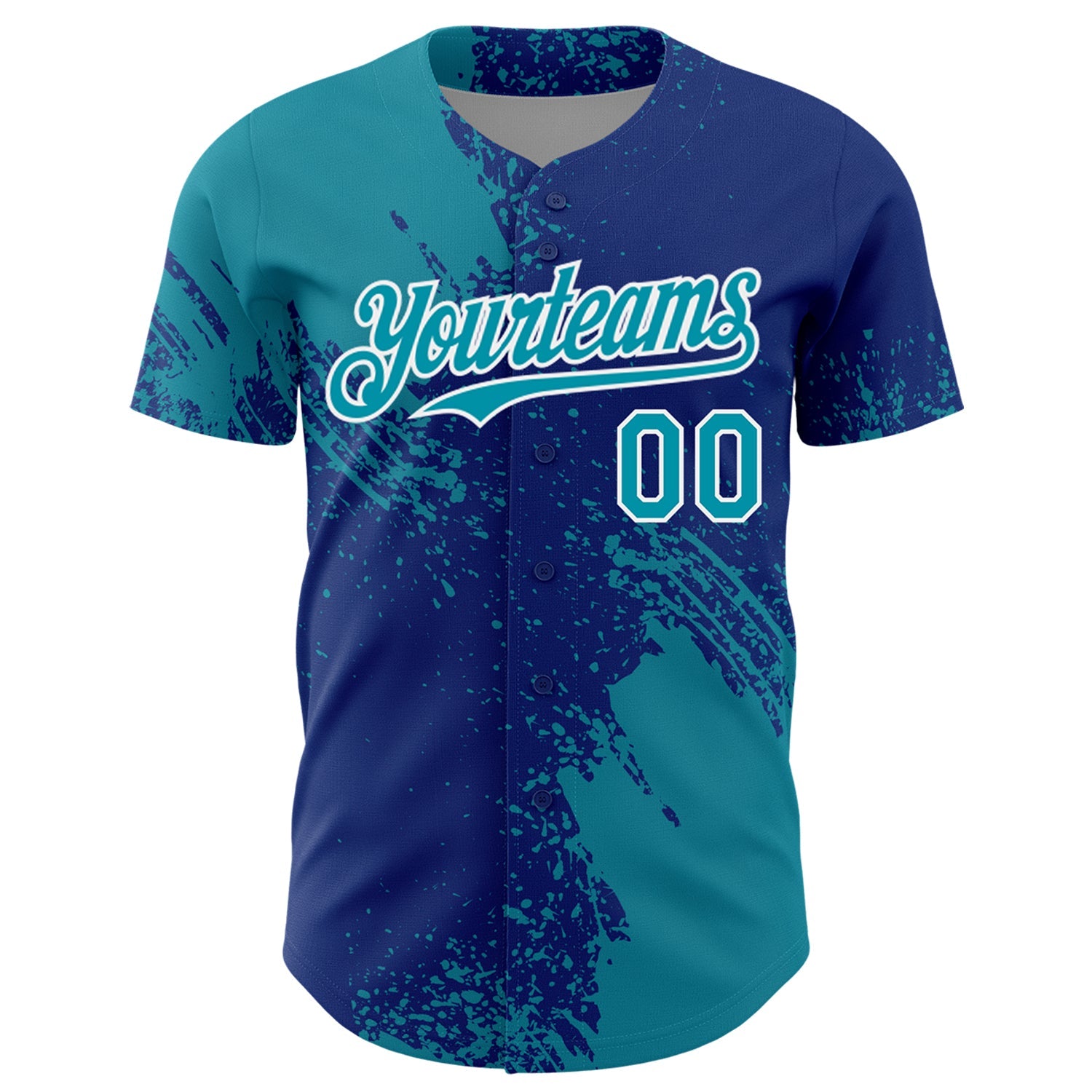 Custom Teal Royal-White 3D Pattern Design Abstract Brush Stroke Authentic Baseball Jersey view 2