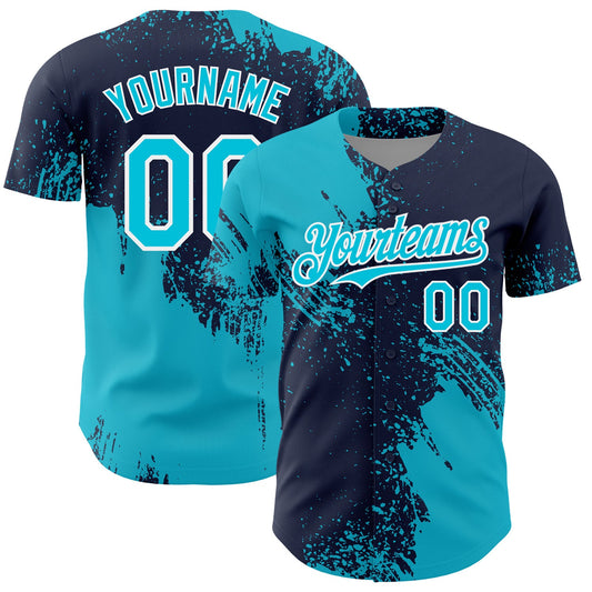 Custom Lakes Blue Navy-White 3D Pattern Design Abstract Brush Stroke Authentic Baseball Jersey - Main View