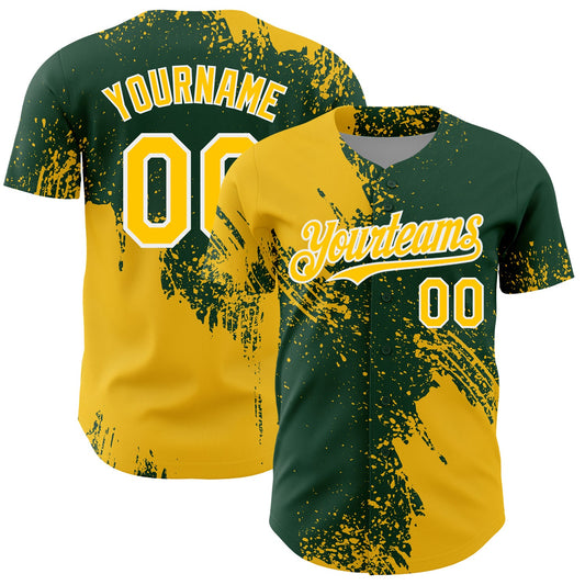 Custom Yellow Green-White 3D Pattern Design Abstract Brush Stroke Authentic Baseball Jersey - Main View
