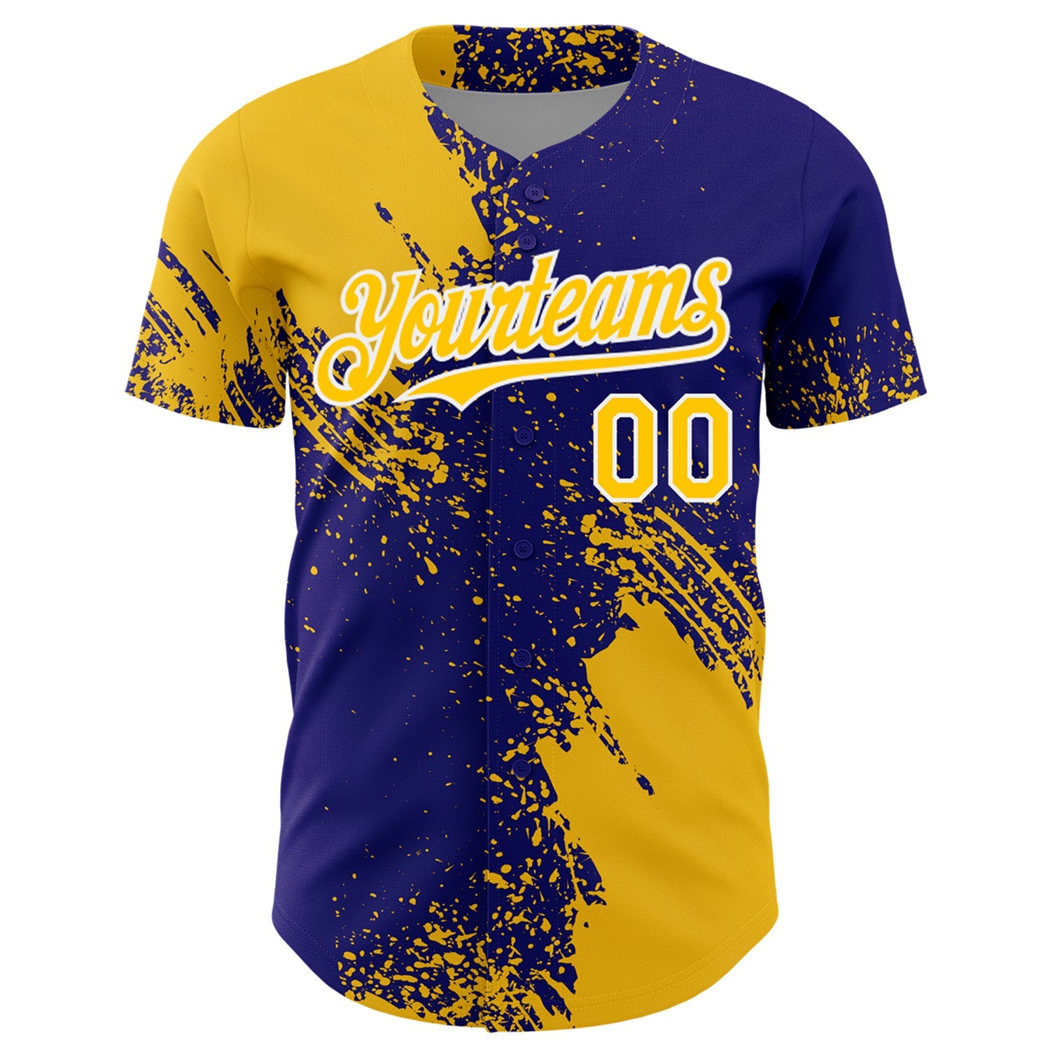Custom Yellow Dark Purple-White 3D Pattern Design Abstract Brush Stroke Authentic Baseball Jersey view 2