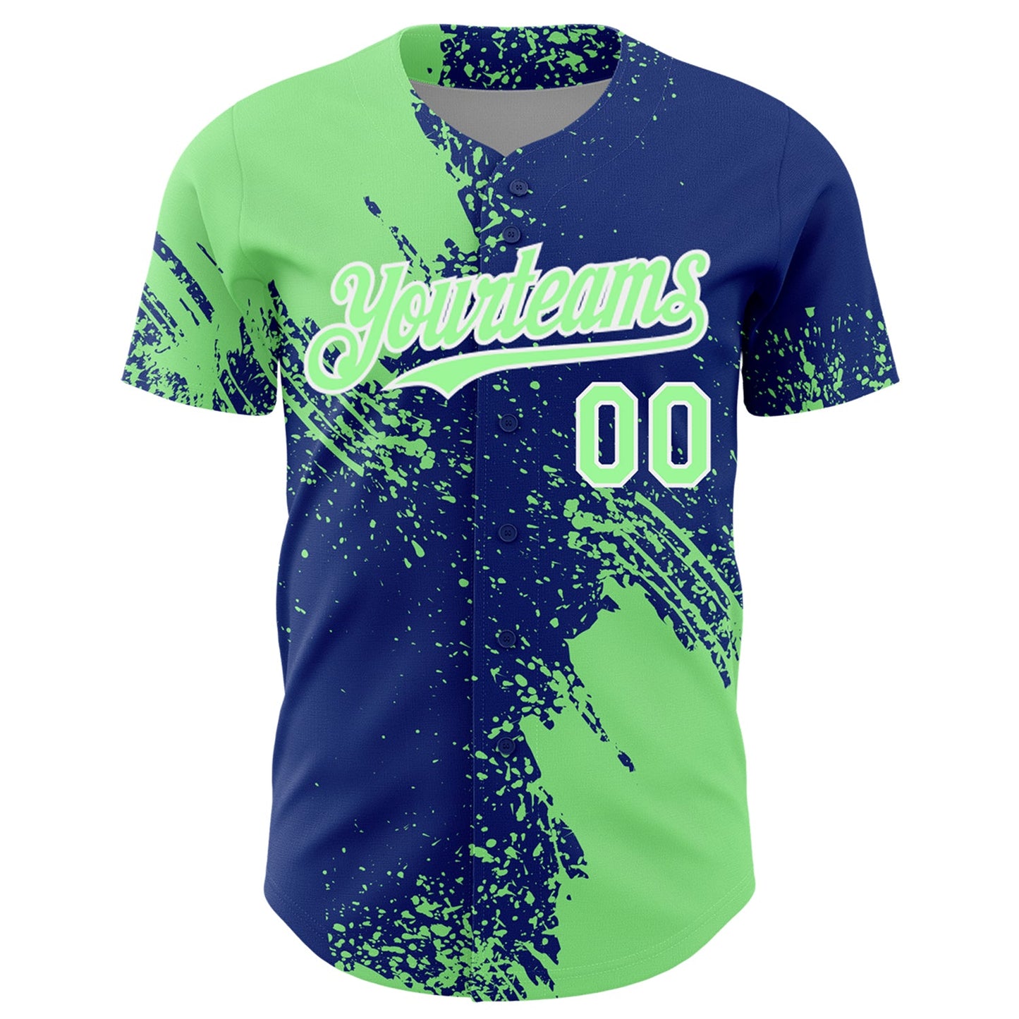 Custom Pea Green Royal-White 3D Pattern Design Abstract Brush Stroke Authentic Baseball Jersey view 2