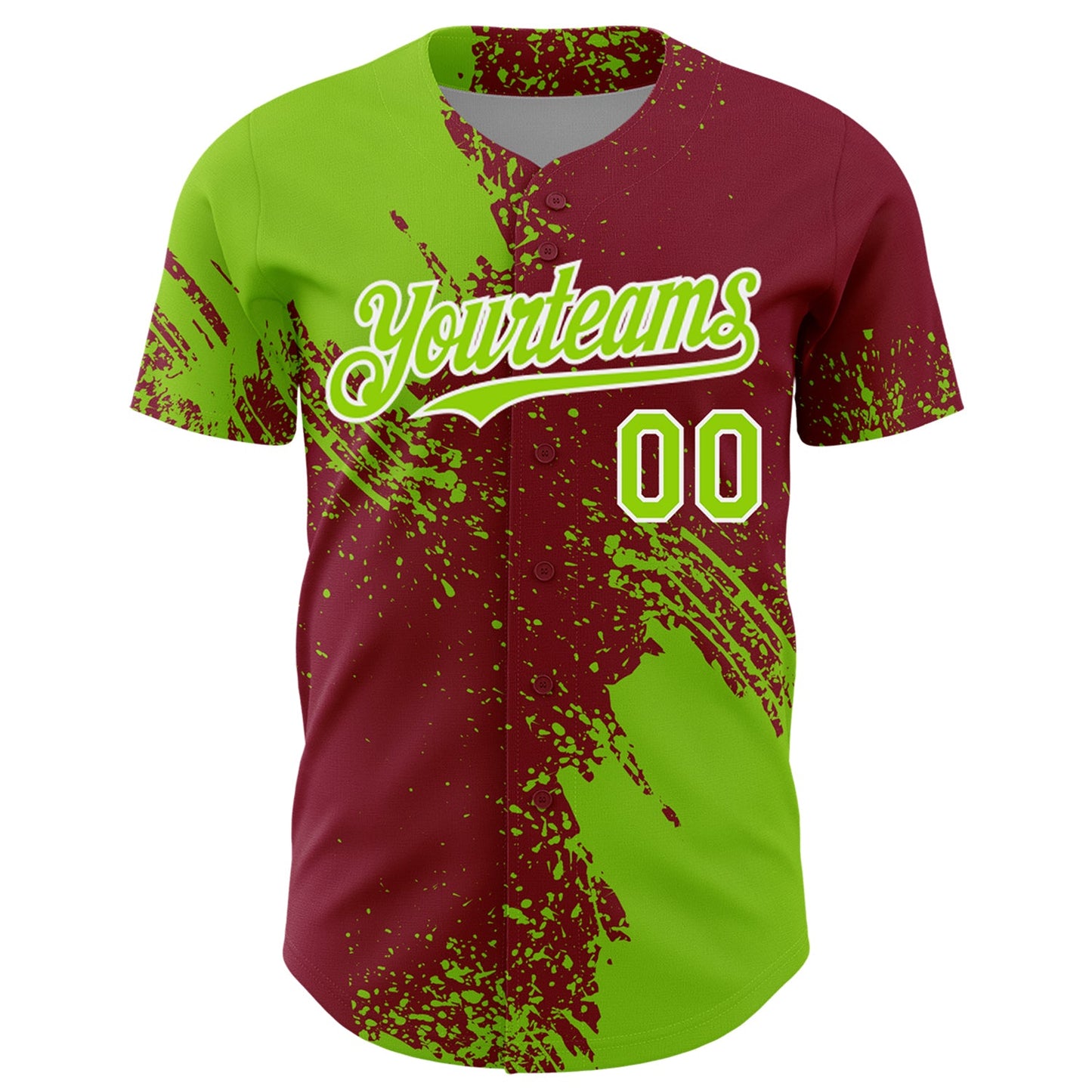 Custom Neon Green Crimson-White 3D Pattern Design Abstract Brush Stroke Authentic Baseball Jersey view 2