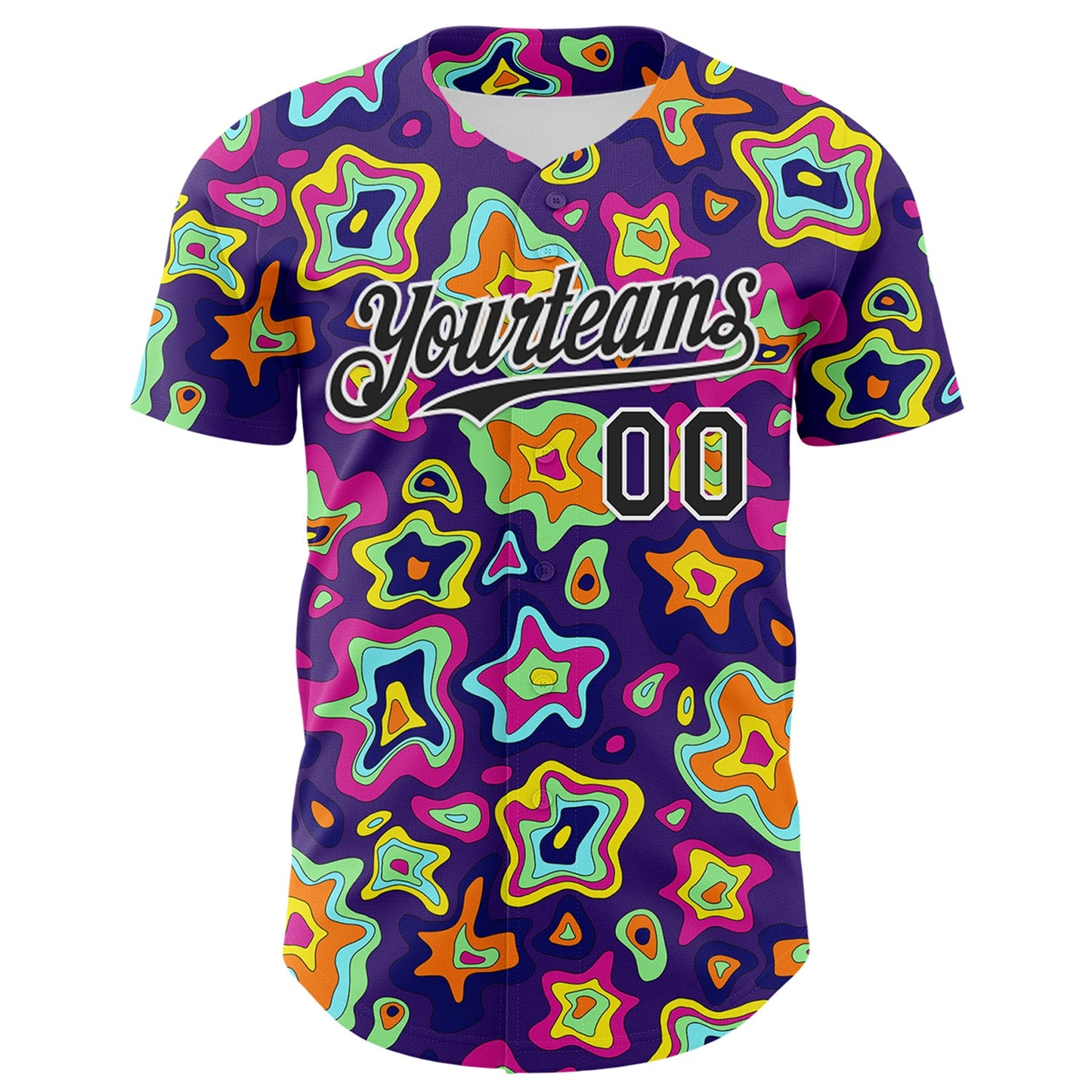 Custom Purple Black-White 3D Pattern Design Rave Psychedelic Fluid Art Authentic Baseball Jersey view 2