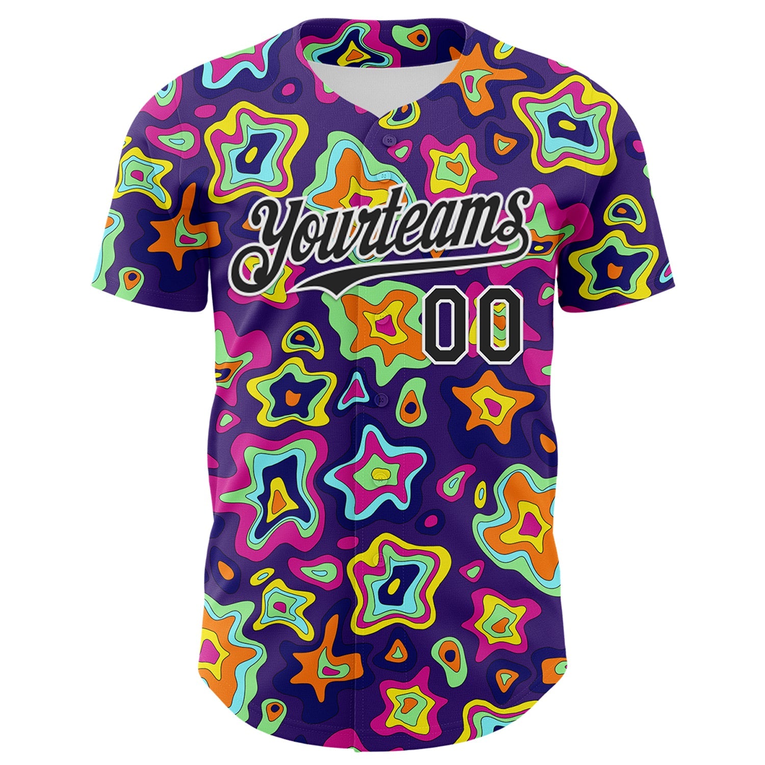 Custom Purple Black-White 3D Pattern Design Rave Psychedelic Fluid Art Authentic Baseball Jersey view 2