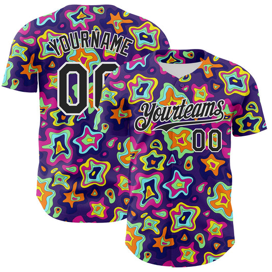 Custom Purple Black-White 3D Pattern Design Rave Psychedelic Fluid Art Authentic Baseball Jersey - Main View