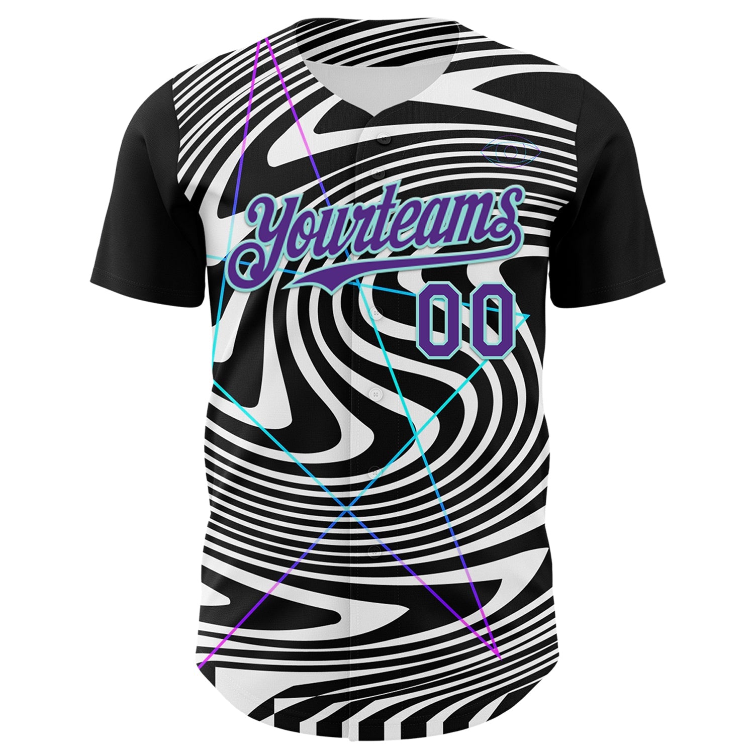 Custom Black Purple-Ice Blue 3D Pattern Design Rave Psychedelic Fluid Art Authentic Baseball Jersey view 2