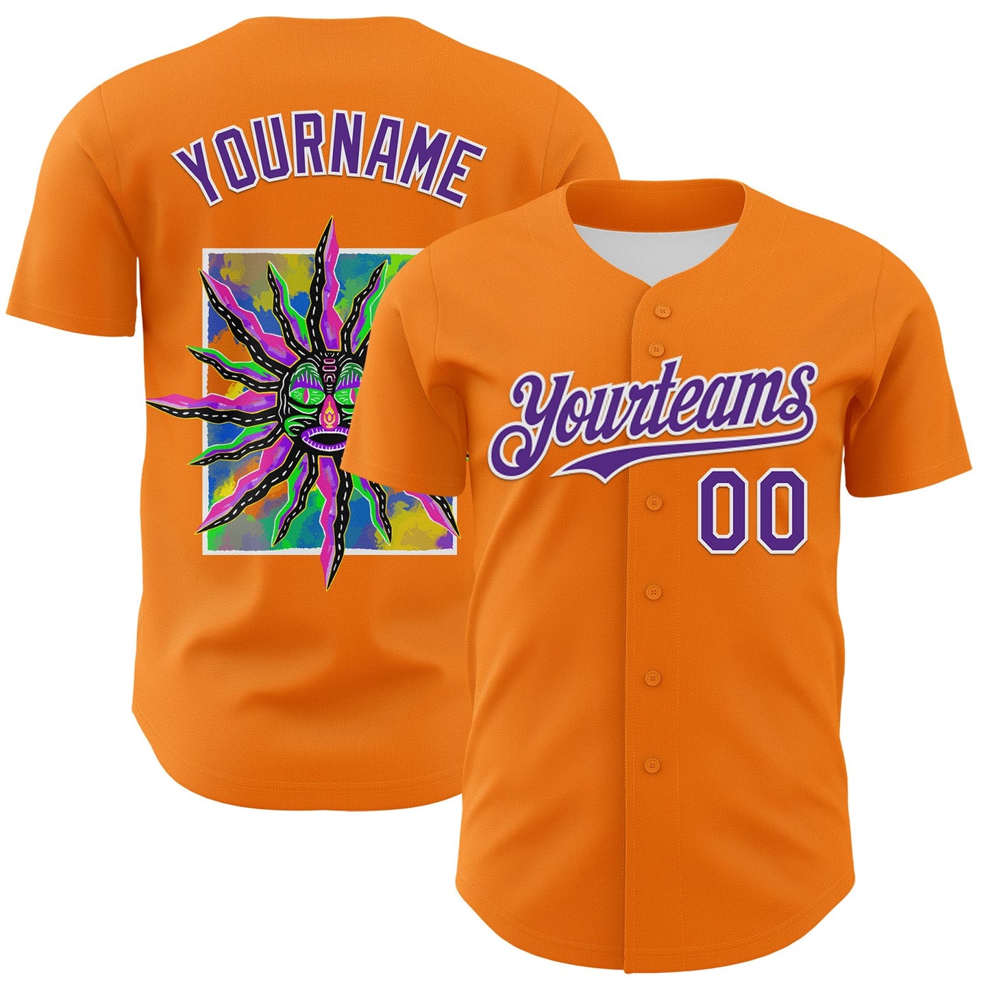 Custom Bay Orange Purple-White 3D Pattern Design Rave Psychedelic Neon Fluid Art Authentic Baseball Jersey - Main View