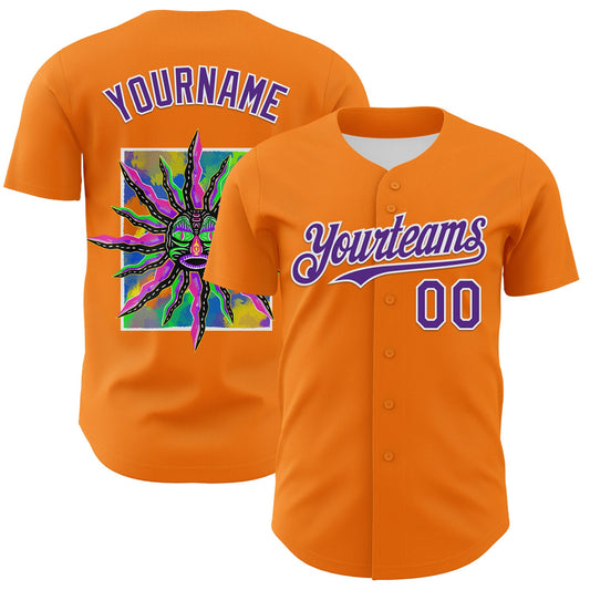 Custom Bay Orange Purple-White 3D Pattern Design Rave Psychedelic Neon Fluid Art Authentic Baseball Jersey - Main View