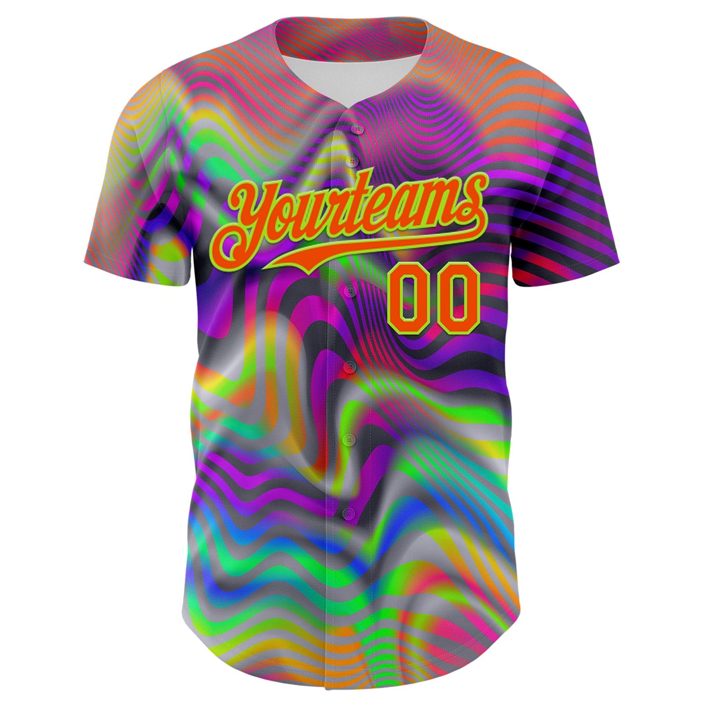 Custom Gray Orange-Neon Green 3D Pattern Design Rave Psychedelic Neon Fluid Art Authentic Baseball Jersey view 2