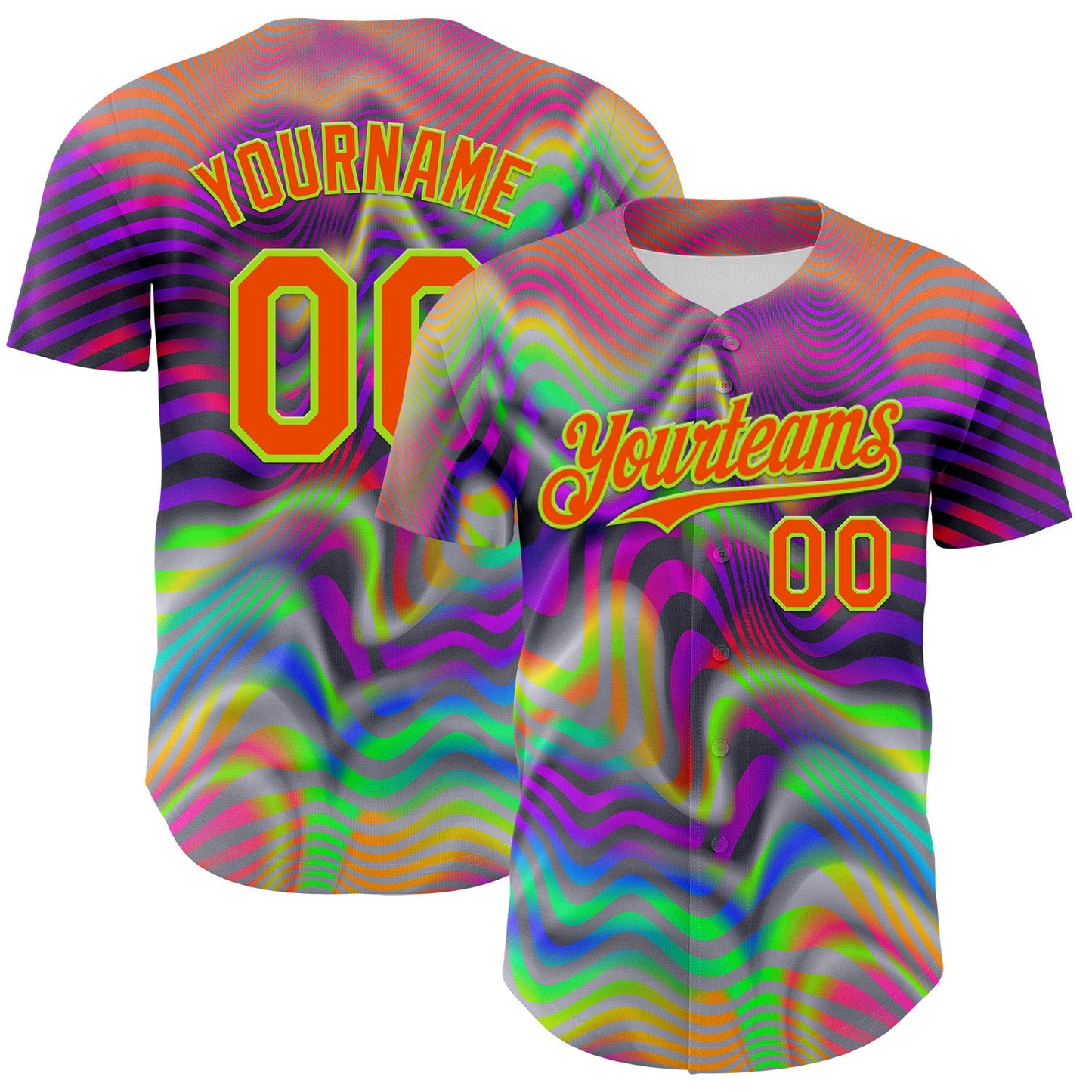 Custom Gray Orange-Neon Green 3D Pattern Design Rave Psychedelic Neon Fluid Art Authentic Baseball Jersey - Main View