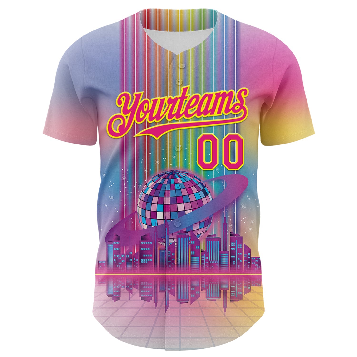 Custom Pink Hot Pink-Light Yellow 3D Pattern Design Rave Psychedelic Neon Music Disco Authentic Baseball Jersey view 2