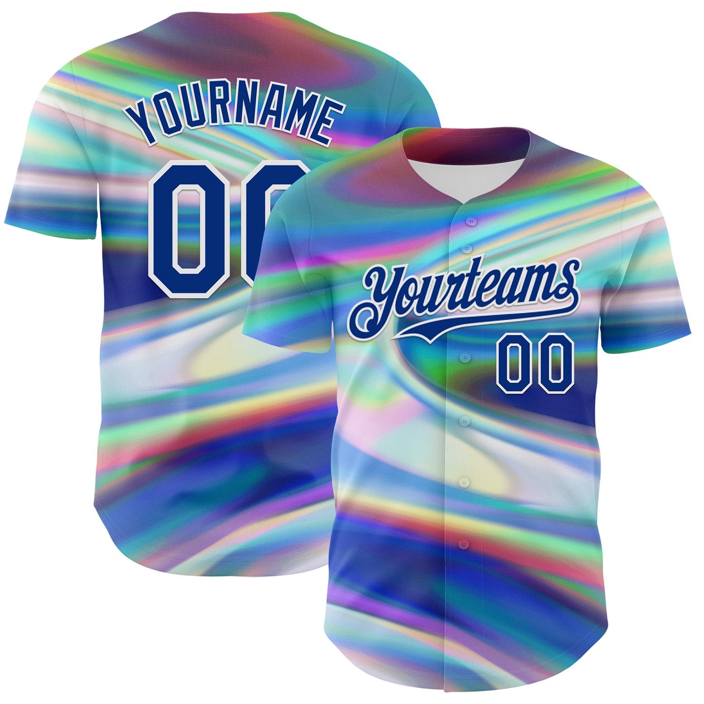 Custom White Royal 3D Pattern Design Rave Psychedelic Holographic Vaporwave Style Authentic Baseball Jersey - Main View