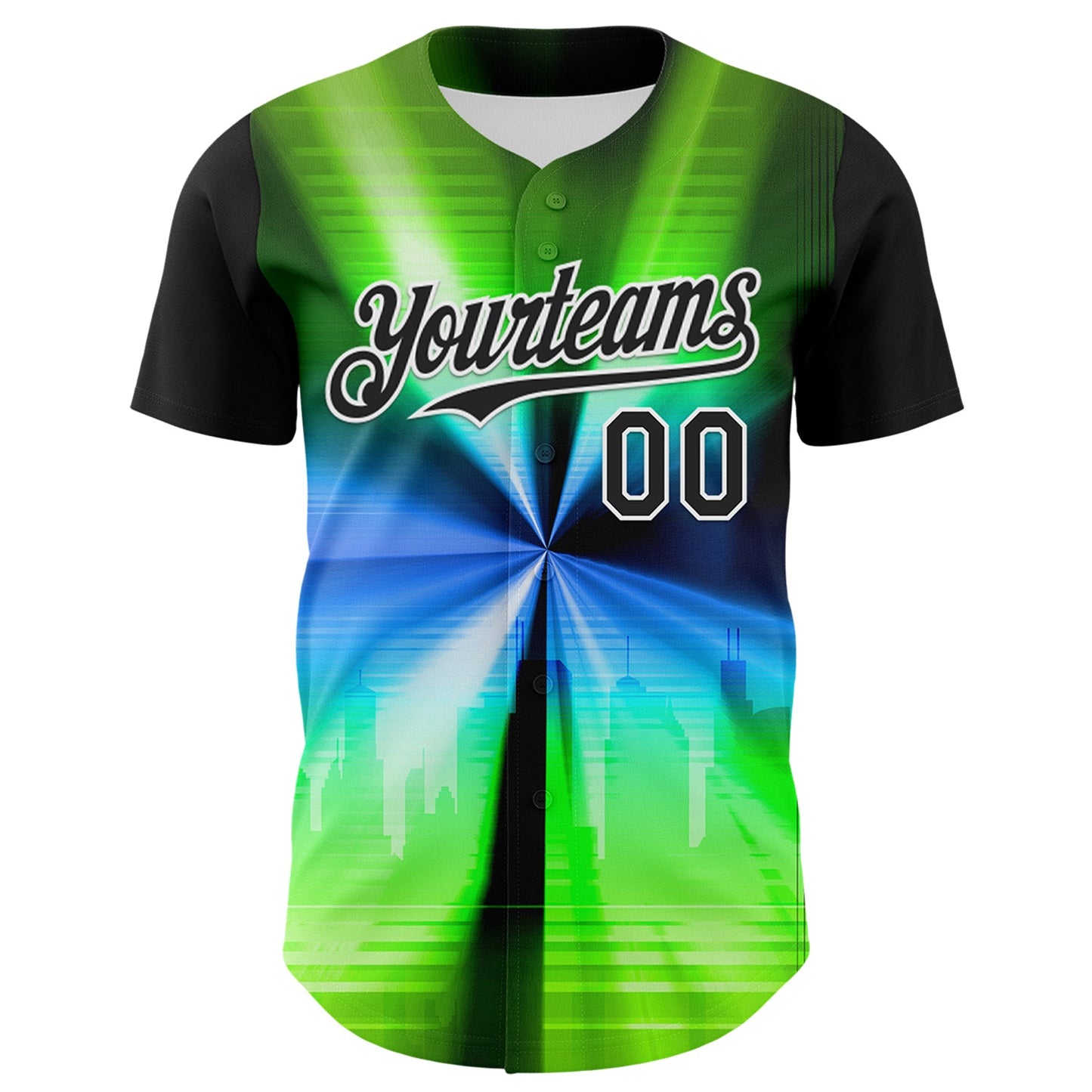 Custom Black White 3D Pattern Design Rave Psychedelic Aurora Authentic Baseball Jersey view 2