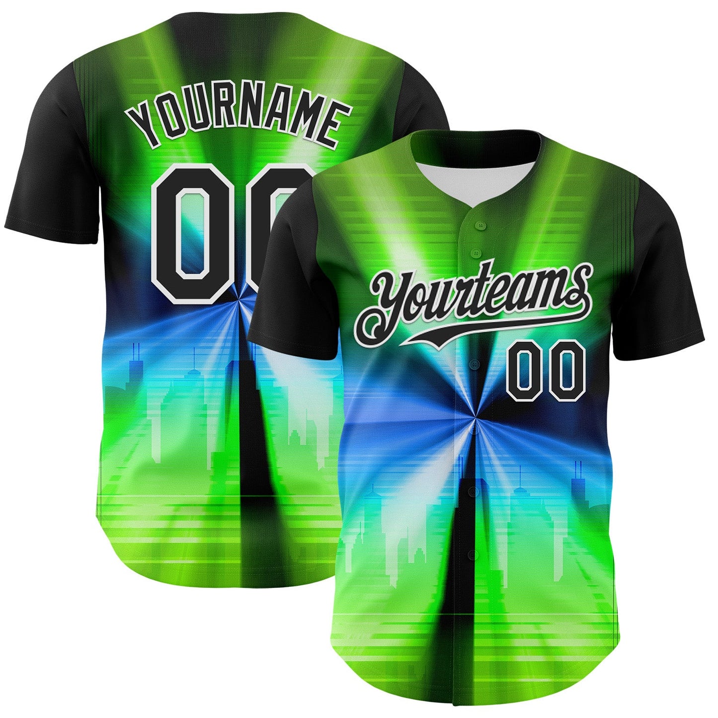 Custom Black White 3D Pattern Design Rave Psychedelic Aurora Authentic Baseball Jersey - Main View