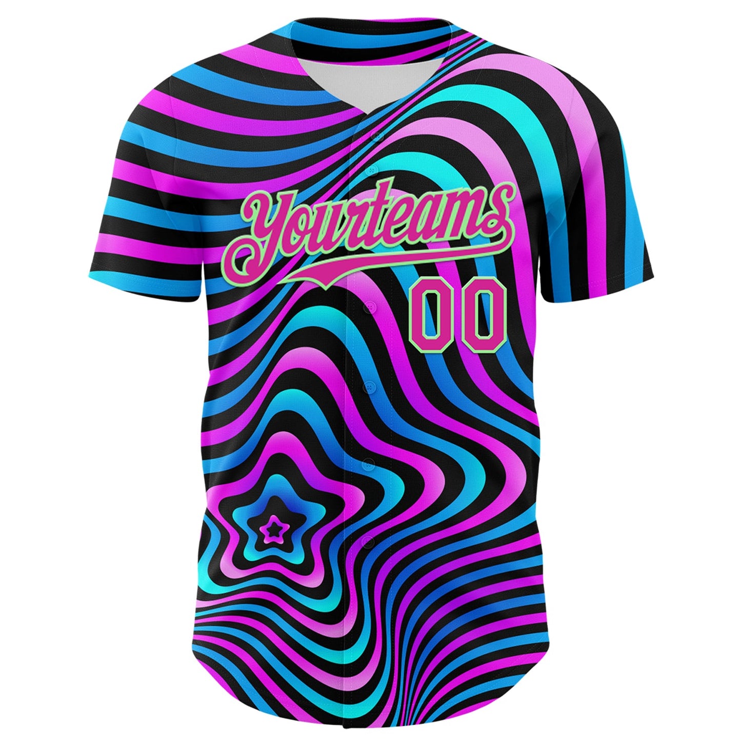 Custom Black Deep Pink-Pea Green 3D Pattern Design Rave Psychedelic Fluid Art Authentic Baseball Jersey view 2
