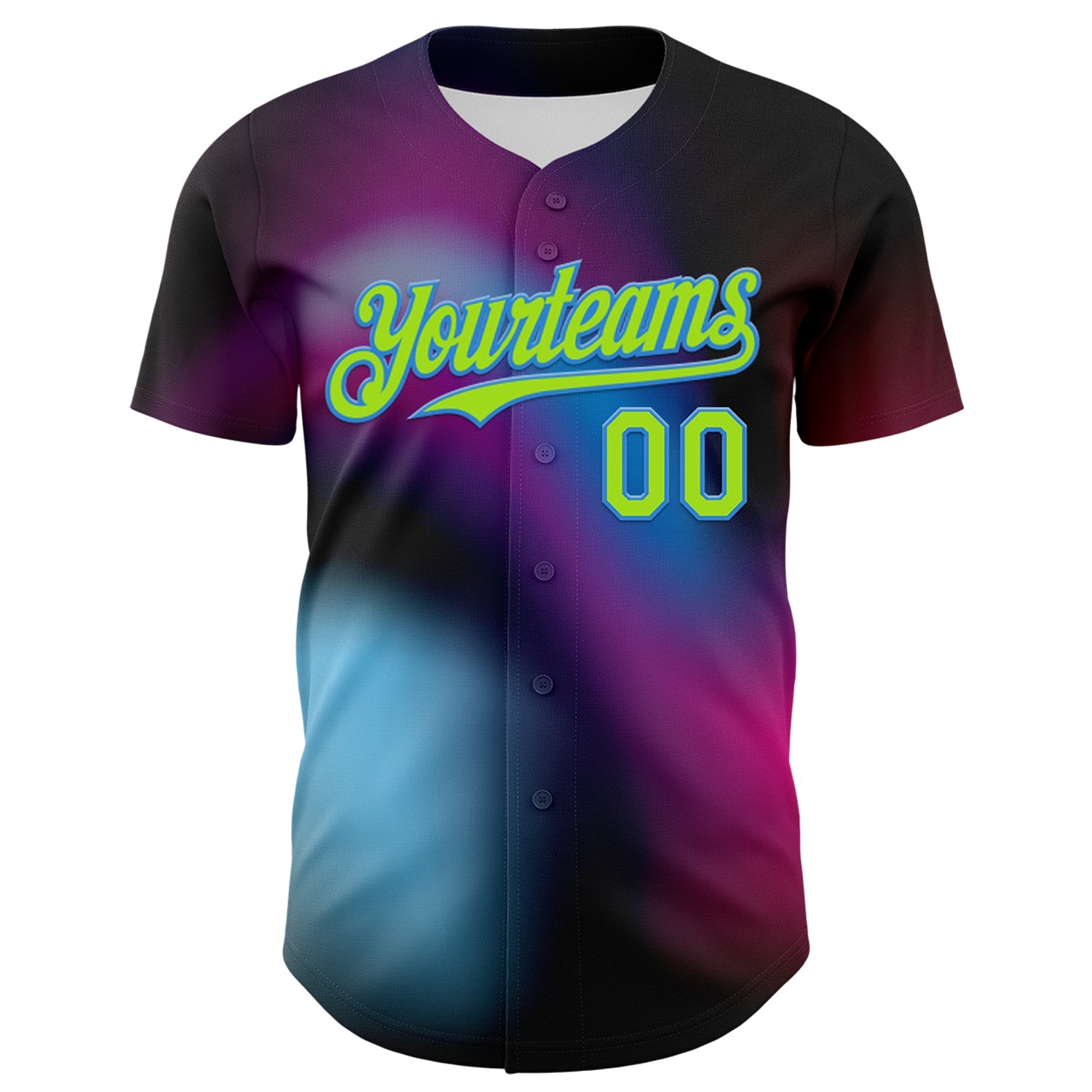 Custom Black Neon Green-Electric Blue 3D Pattern Design Rave Psychedelic Neon Dinosaur Authentic Baseball Jersey view 2