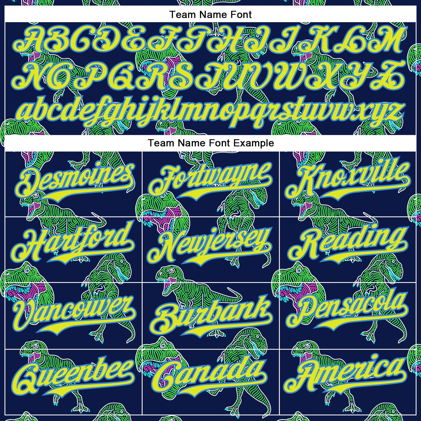 Custom Navy Neon Yellow-Electric Blue 3D Pattern Design Rave Psychedelic Neon Dinosaur Authentic Baseball Jersey view 4