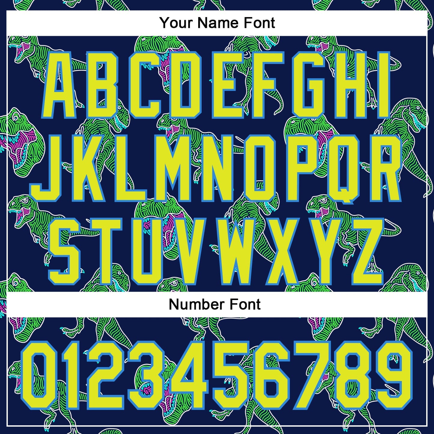 Custom Navy Neon Yellow-Electric Blue 3D Pattern Design Rave Psychedelic Neon Dinosaur Authentic Baseball Jersey view 5
