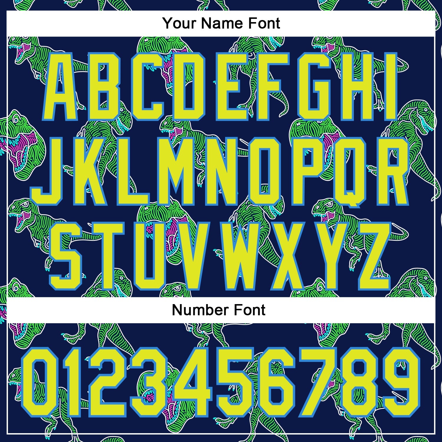 Custom Navy Neon Yellow-Electric Blue 3D Pattern Design Rave Psychedelic Neon Dinosaur Authentic Baseball Jersey view 5