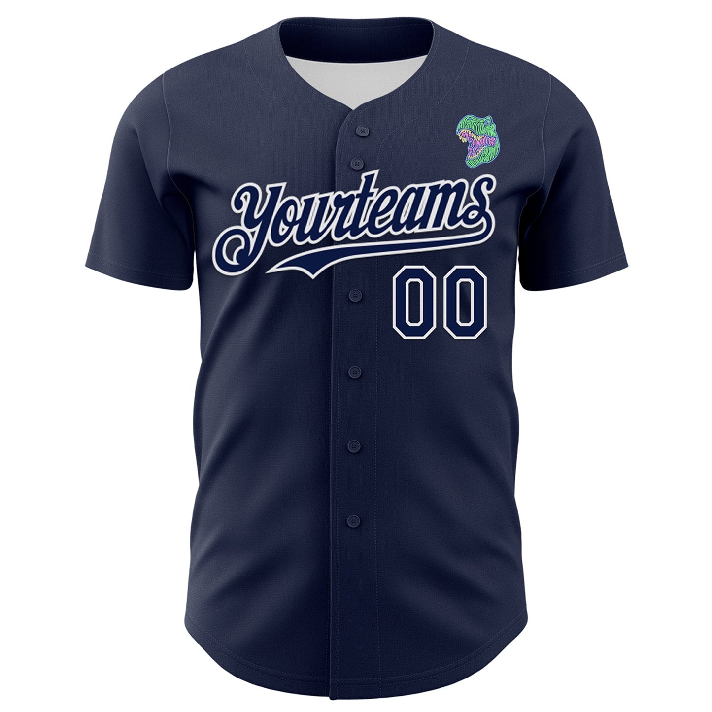 Custom Navy White 3D Pattern Design Rave Psychedelic Neon Dinosaur Authentic Baseball Jersey view 2