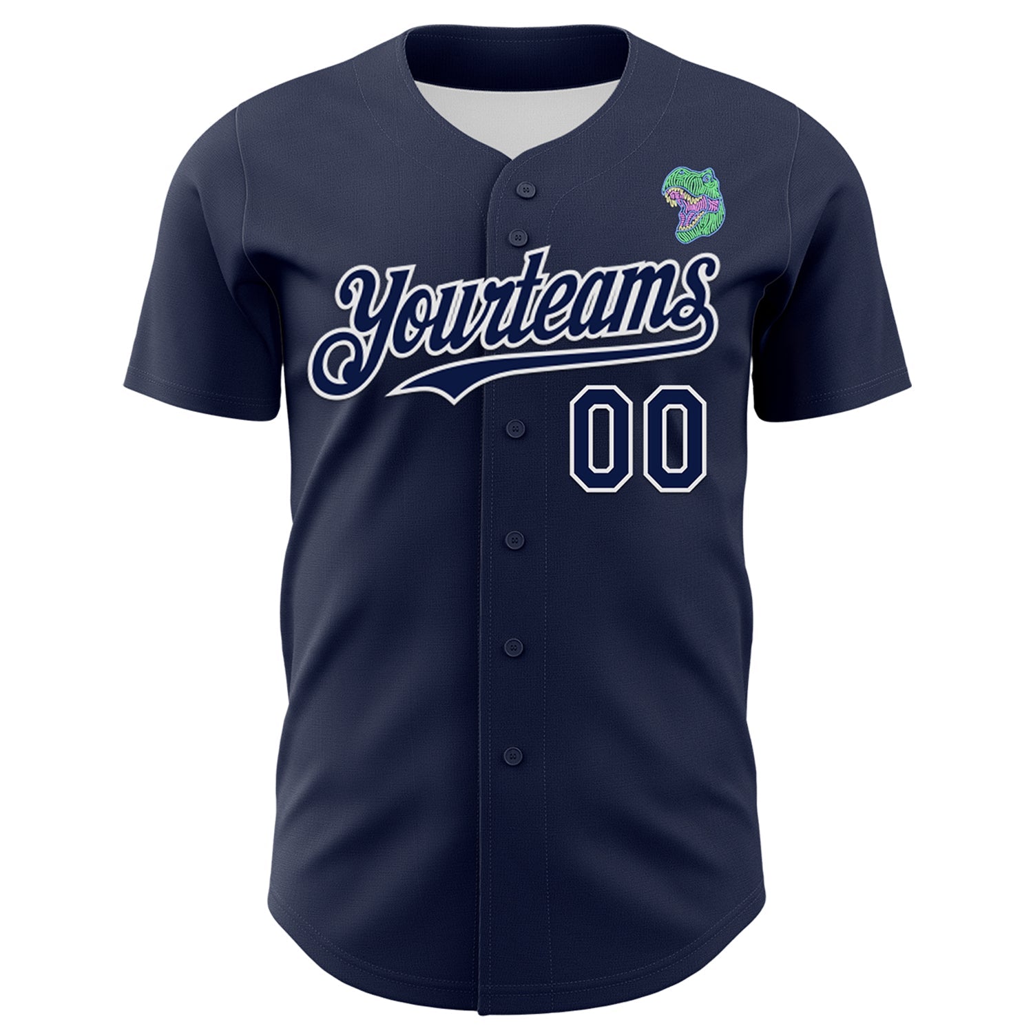 Custom Navy White 3D Pattern Design Rave Psychedelic Neon Dinosaur Authentic Baseball Jersey view 2