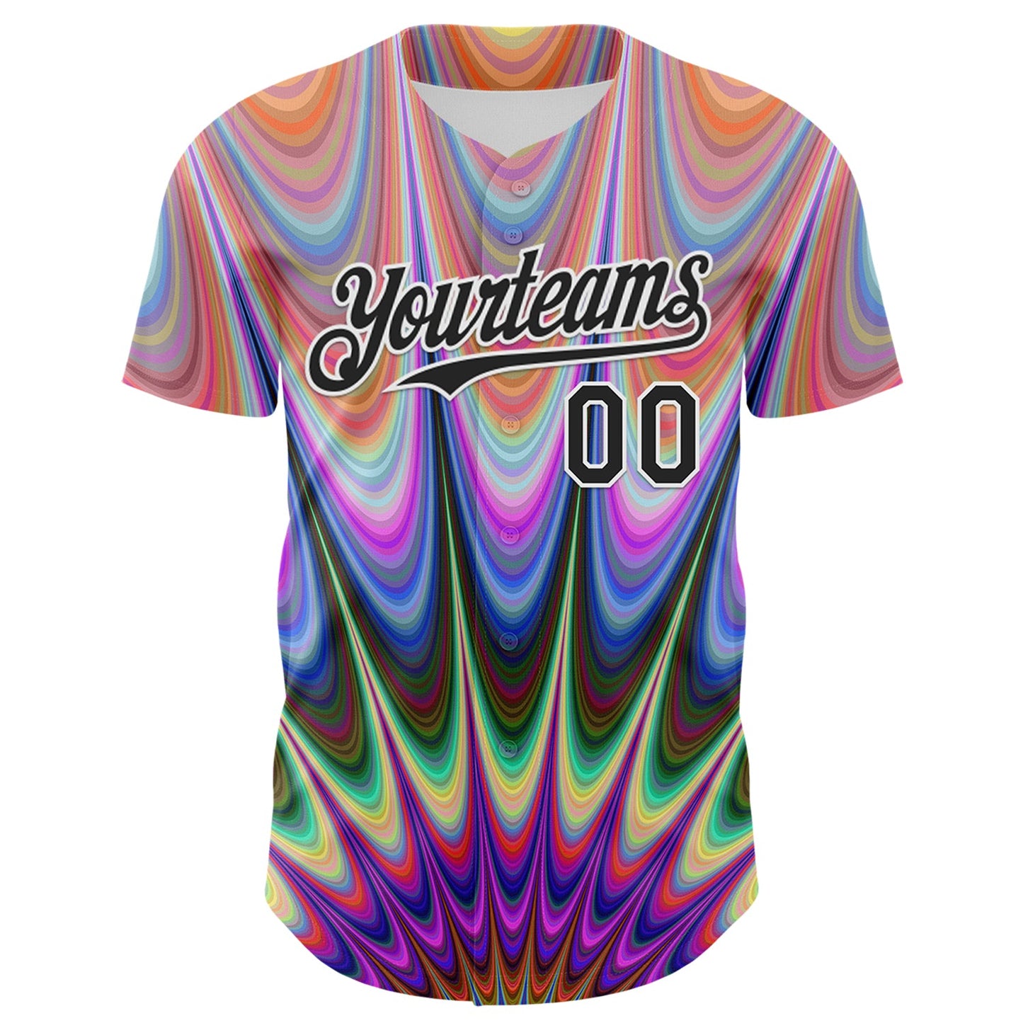Custom Orange Black-White 3D Pattern Design Rave Psychedelic Fractal Style Authentic Baseball Jersey view 2