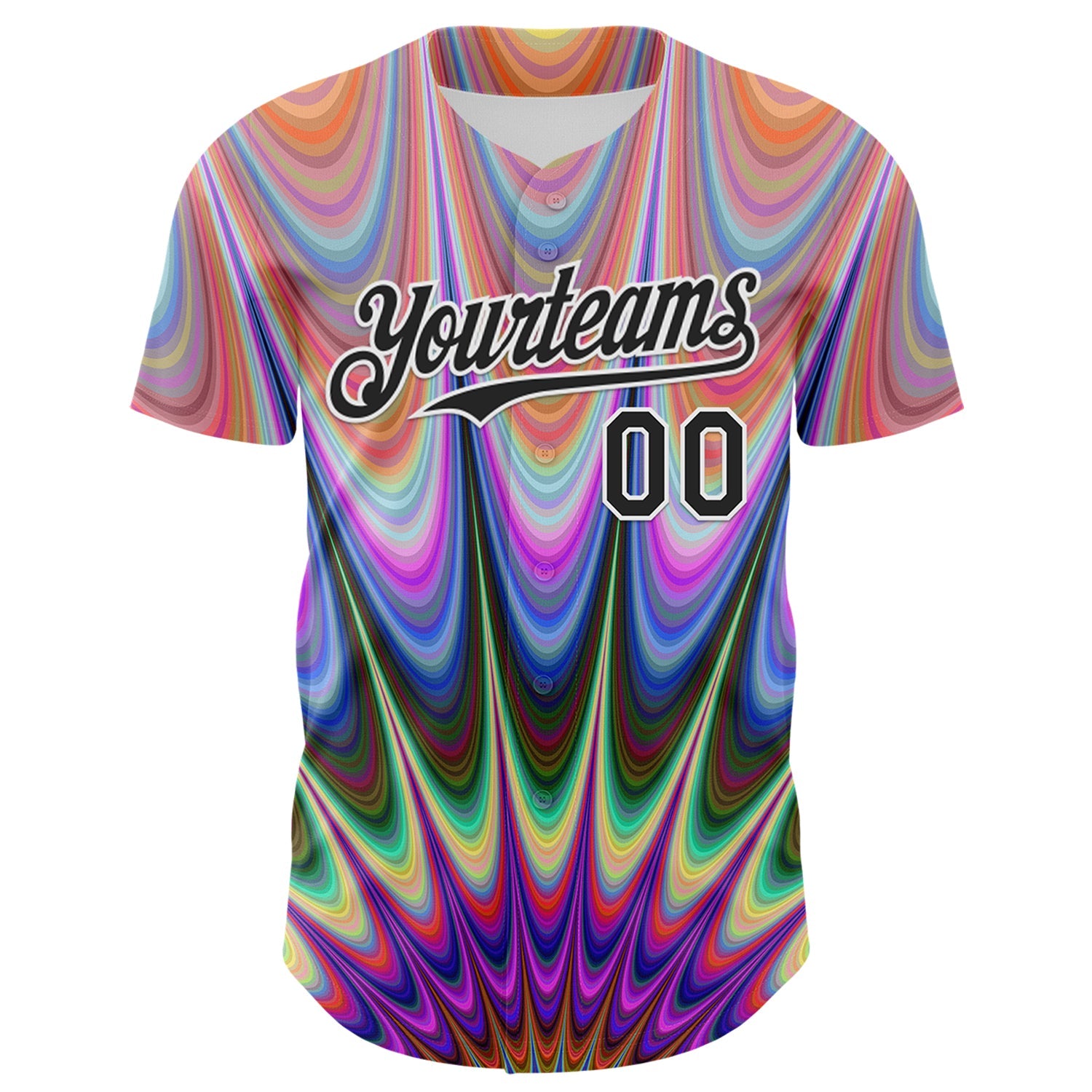 Custom Orange Black-White 3D Pattern Design Rave Psychedelic Fractal Style Authentic Baseball Jersey view 2