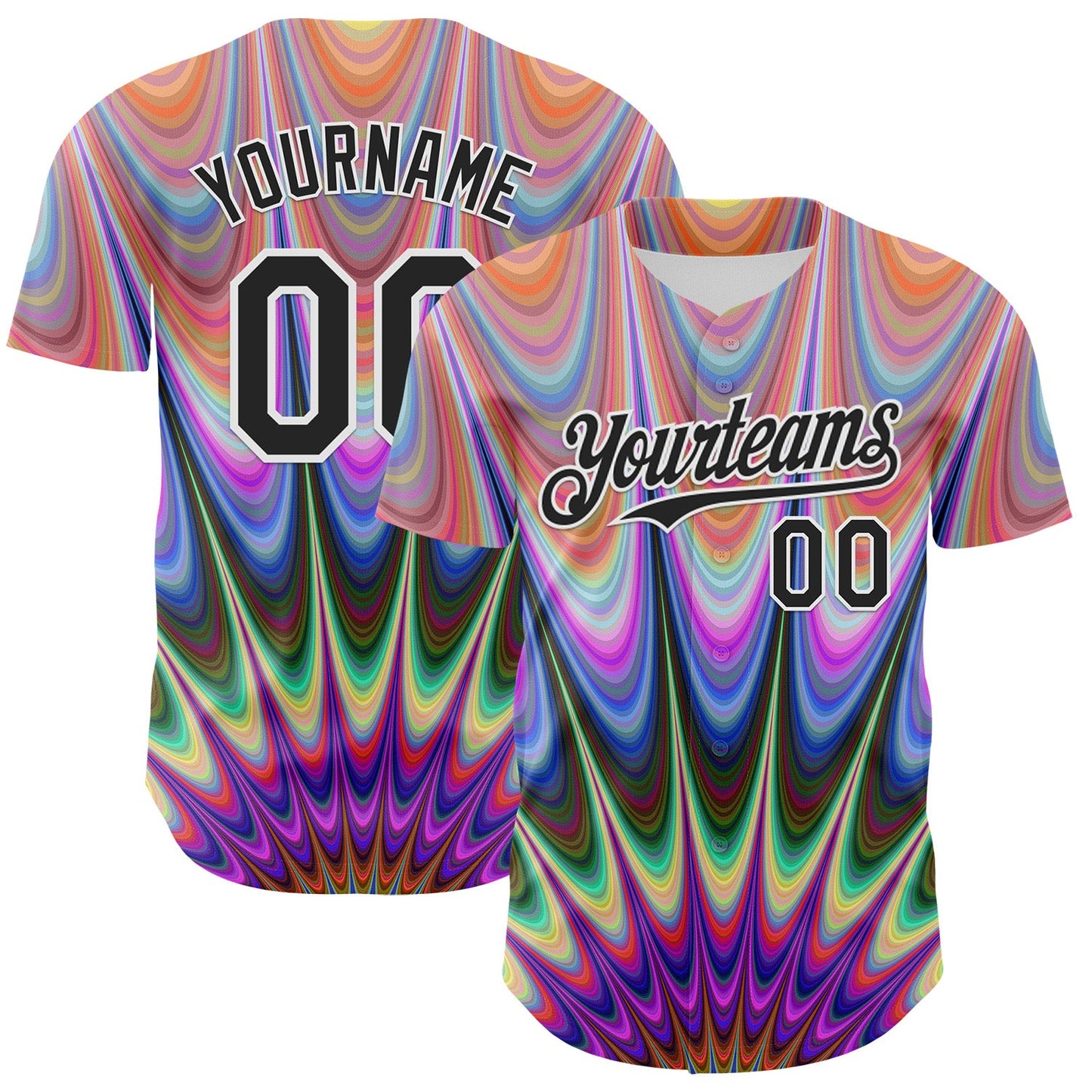 Custom Orange Black-White 3D Pattern Design Rave Psychedelic Fractal Style Authentic Baseball Jersey - Main View