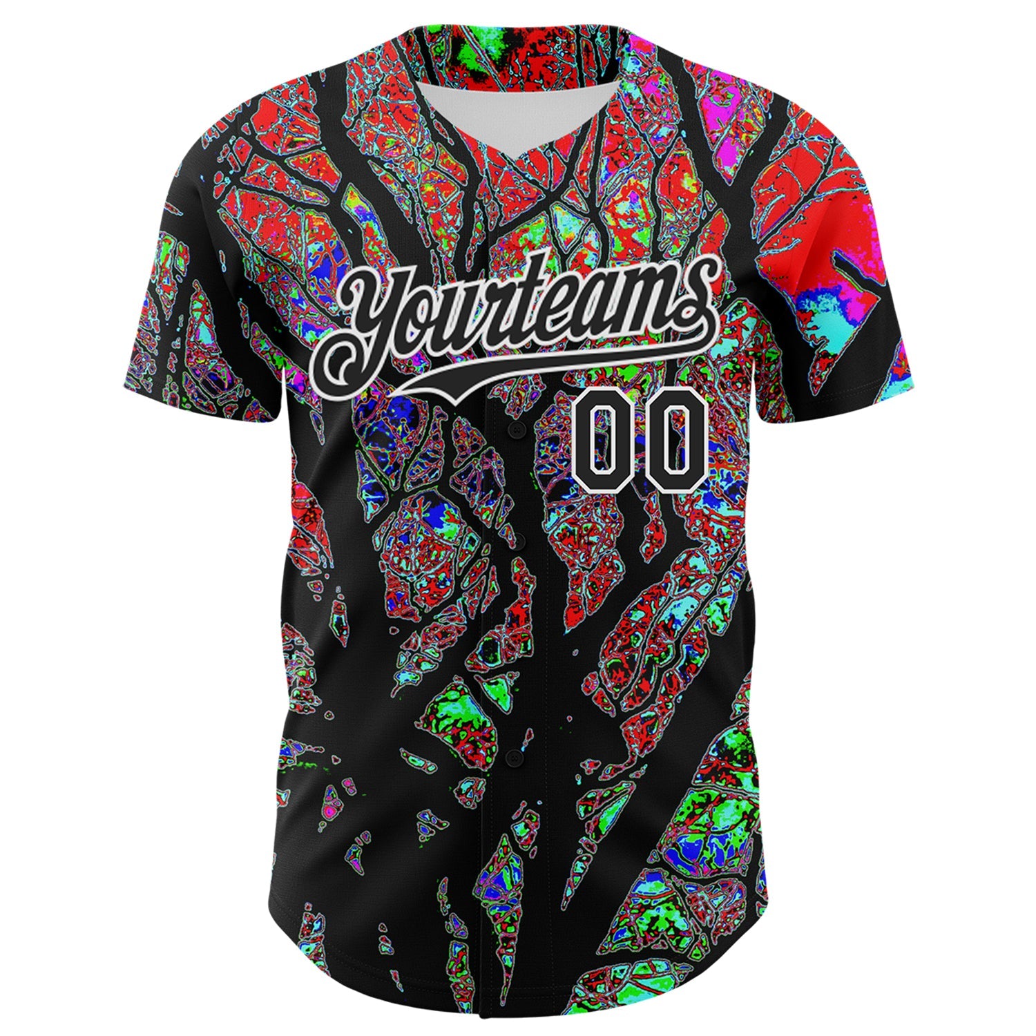 Custom Black White 3D Pattern Design Rave Psychedelic Tree Authentic Baseball Jersey view 2