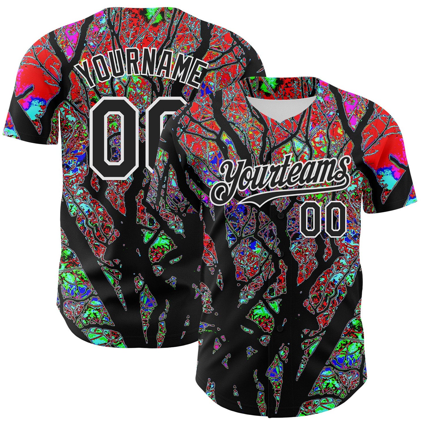 Custom Black White 3D Pattern Design Rave Psychedelic Tree Authentic Baseball Jersey - Main View