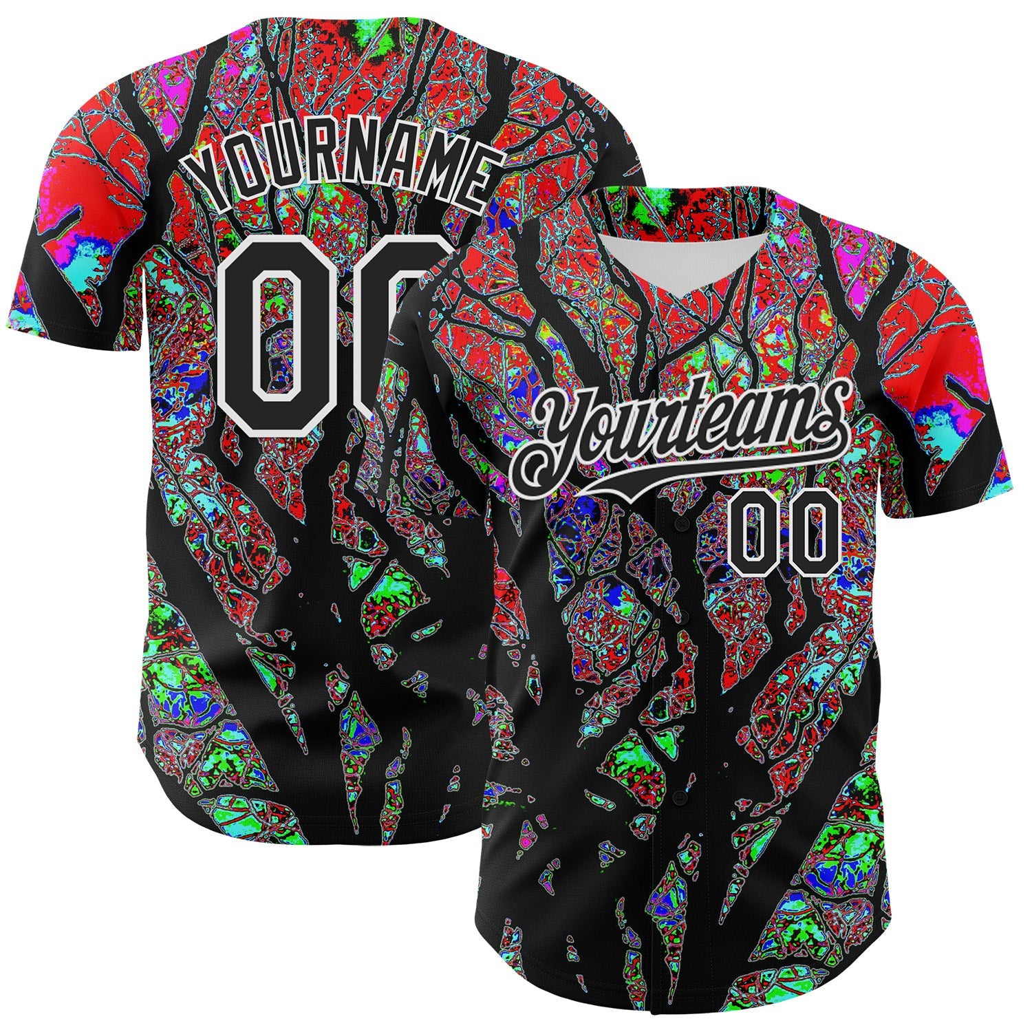 Custom Black White 3D Pattern Design Rave Psychedelic Tree Authentic Baseball Jersey - Main View