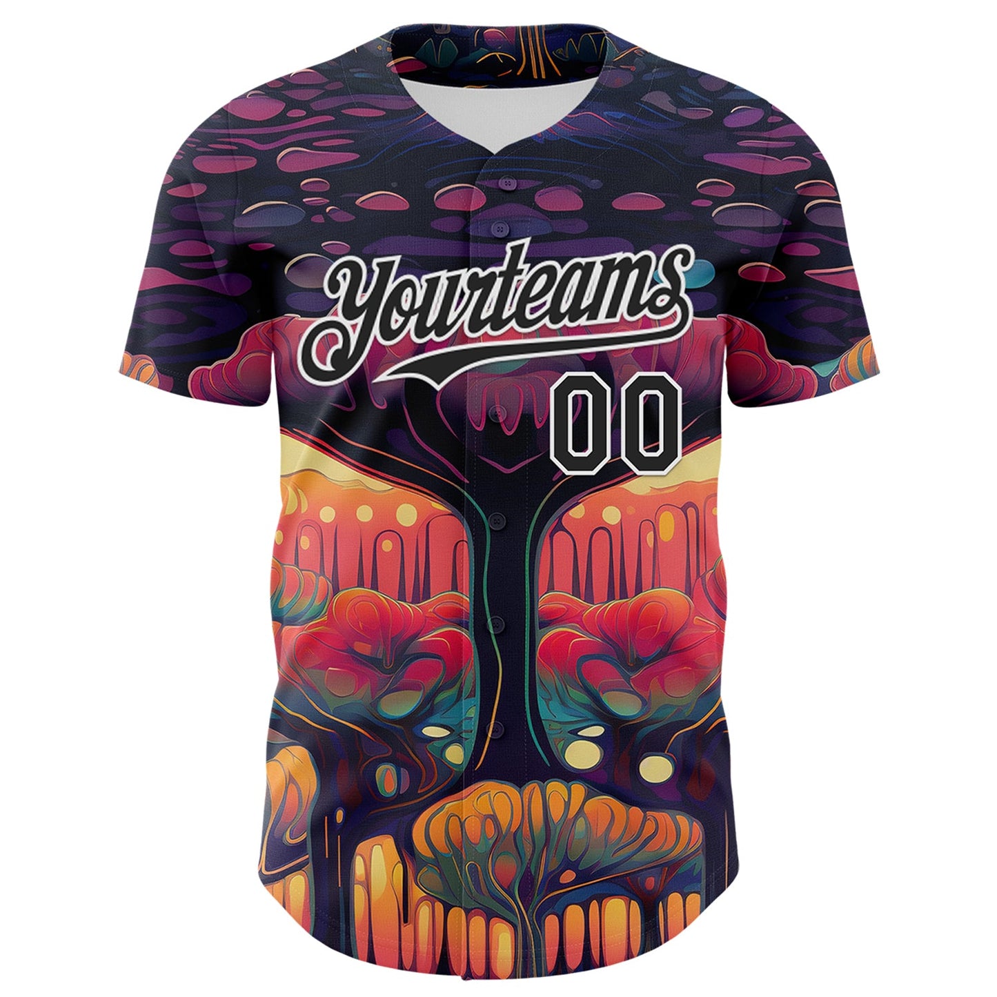 Custom Black White 3D Pattern Design Rave Psychedelic Forest Authentic Baseball Jersey view 2