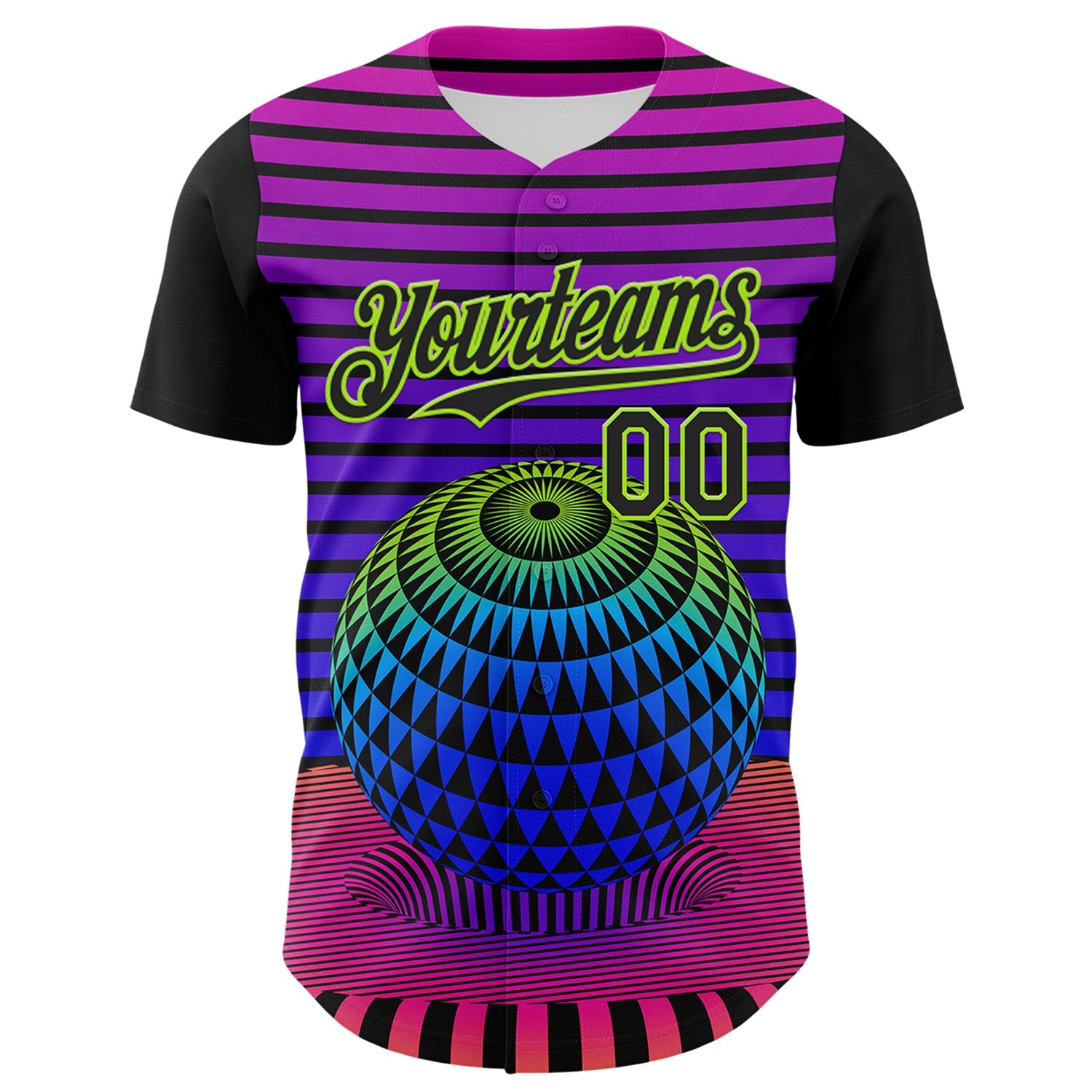 Custom Black Neon Green 3D Pattern Design Rave Psychedelic Geometry Authentic Baseball Jersey view 2