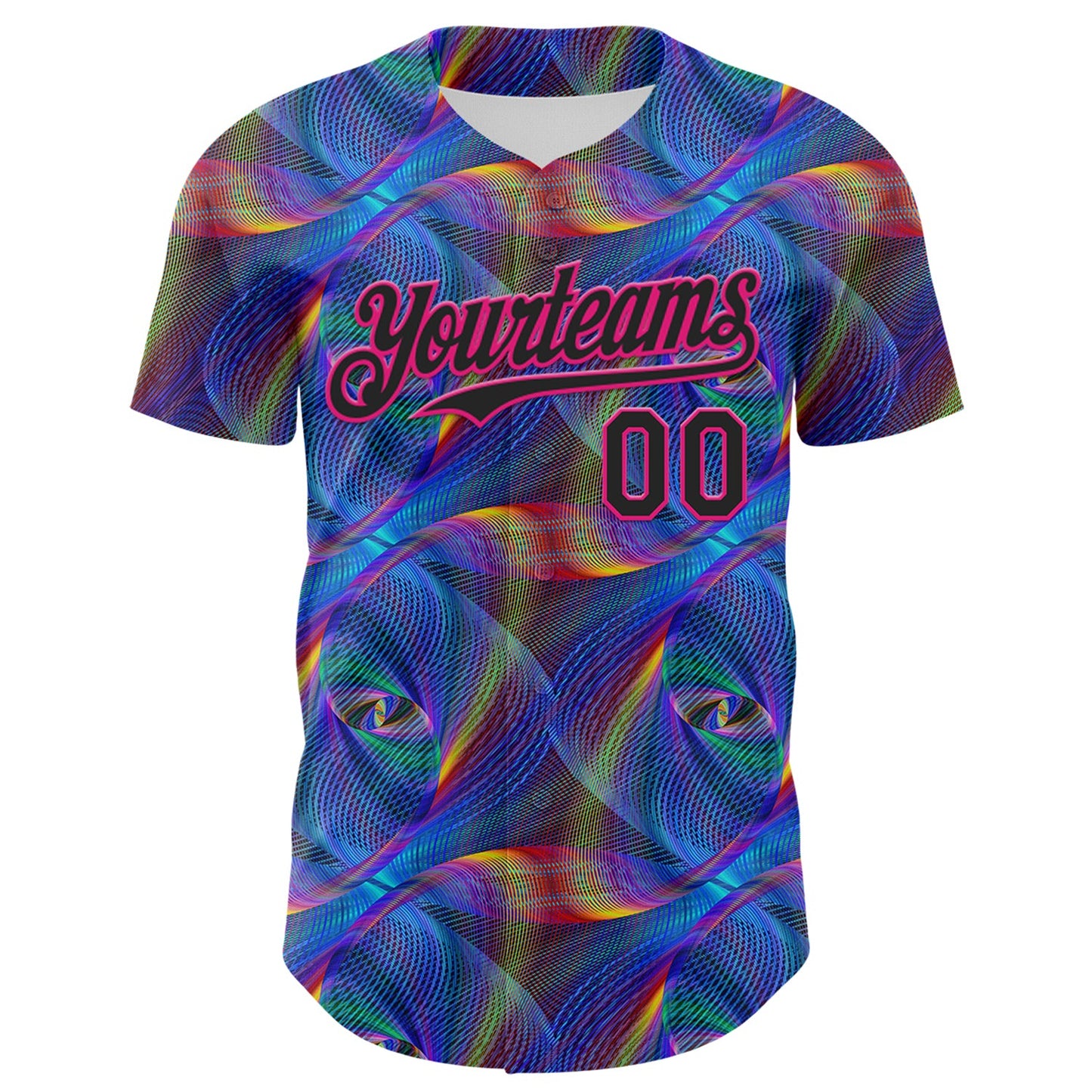 Custom Black Hot Pink 3D Pattern Design Rave Psychedelic Fractal Style Authentic Baseball Jersey view 2