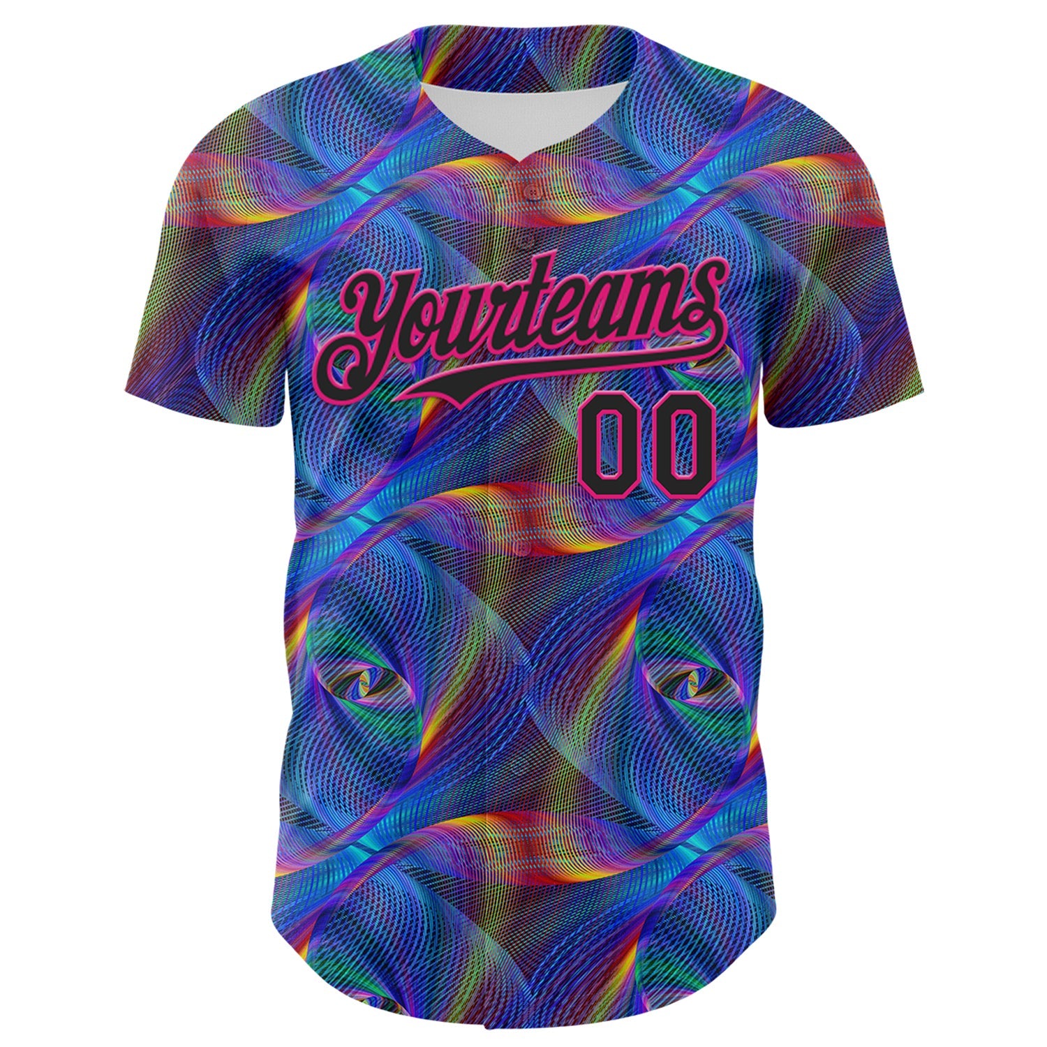 Custom Black Hot Pink 3D Pattern Design Rave Psychedelic Fractal Style Authentic Baseball Jersey view 2