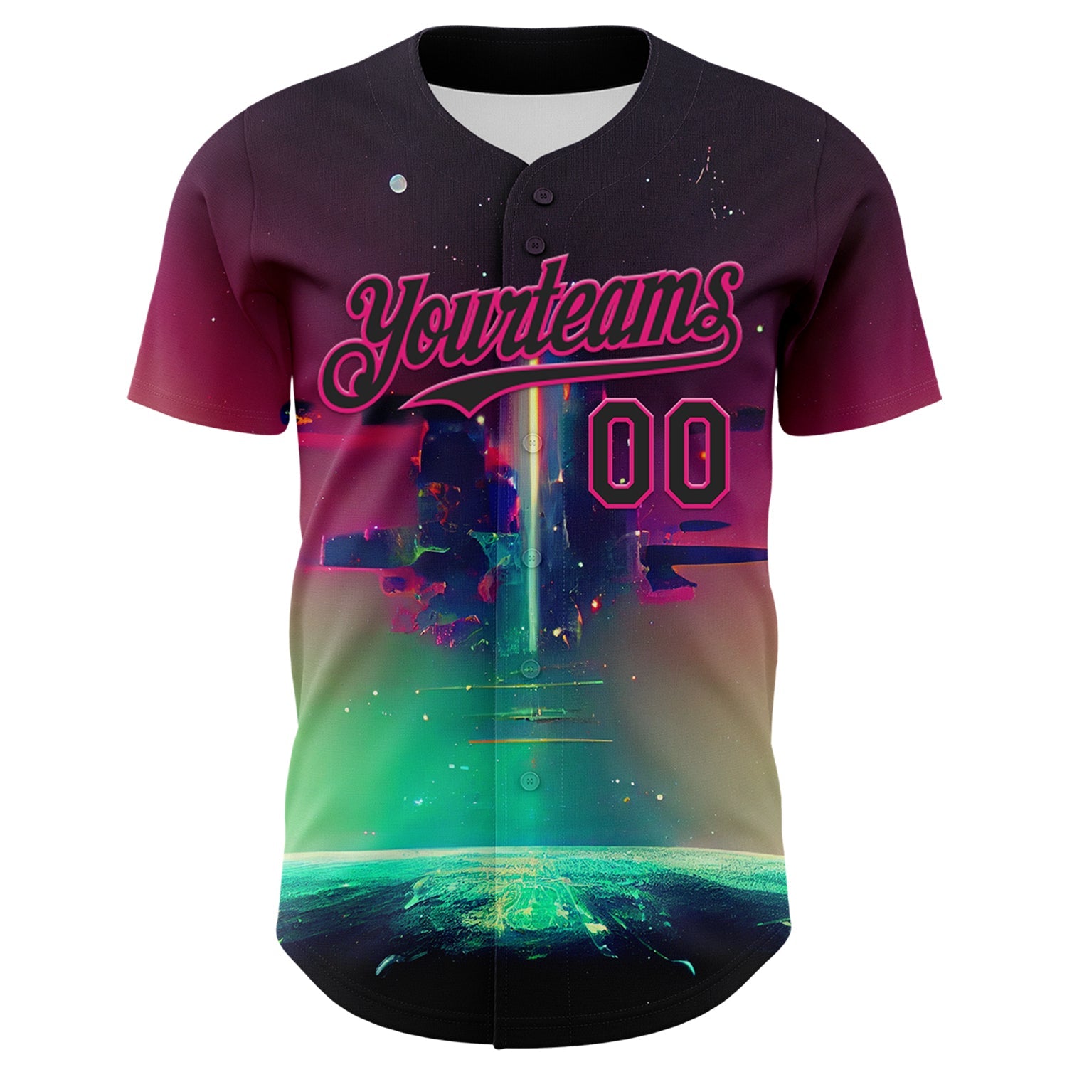 Custom Black Hot Pink 3D Pattern Design Rave Psychedelic Universe Authentic Baseball Jersey view 2