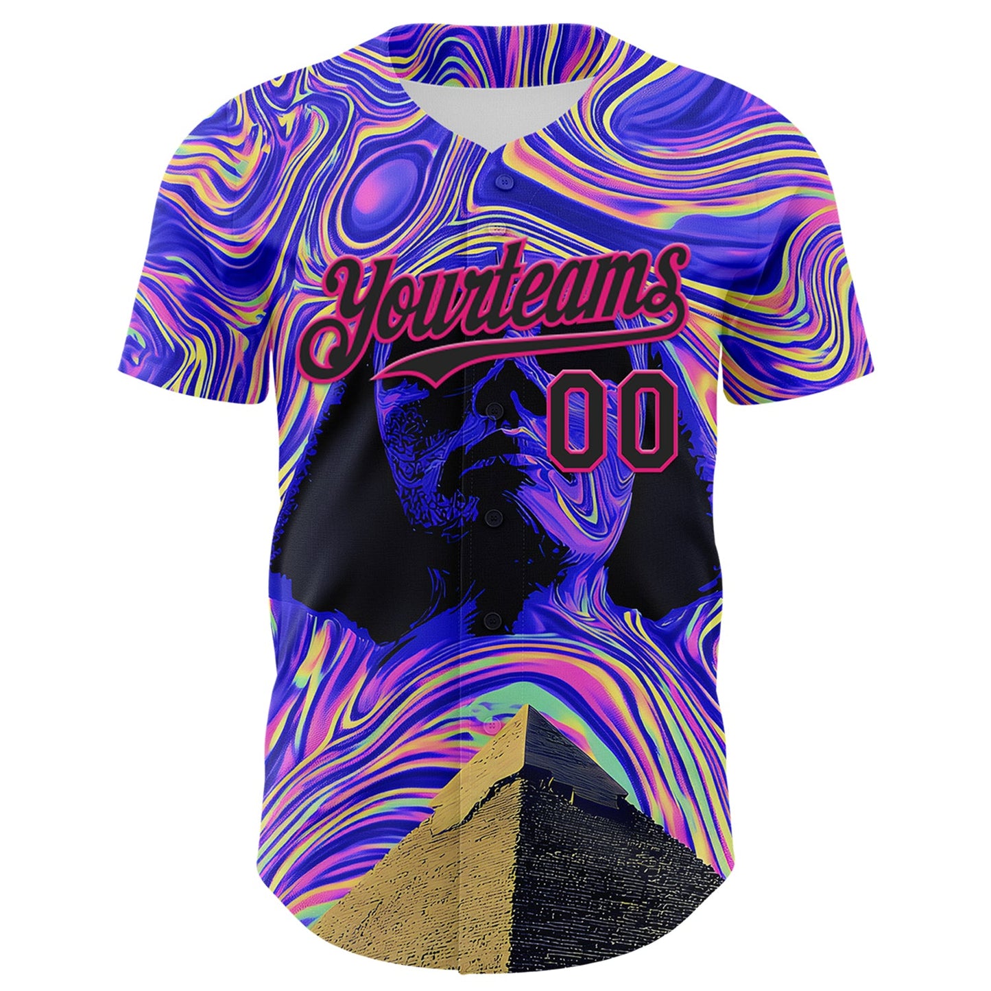 Custom Purple Black-Hot Pink 3D Pattern Design Rave Psychedelic Fluid Art Pyramid Authentic Baseball Jersey view 2